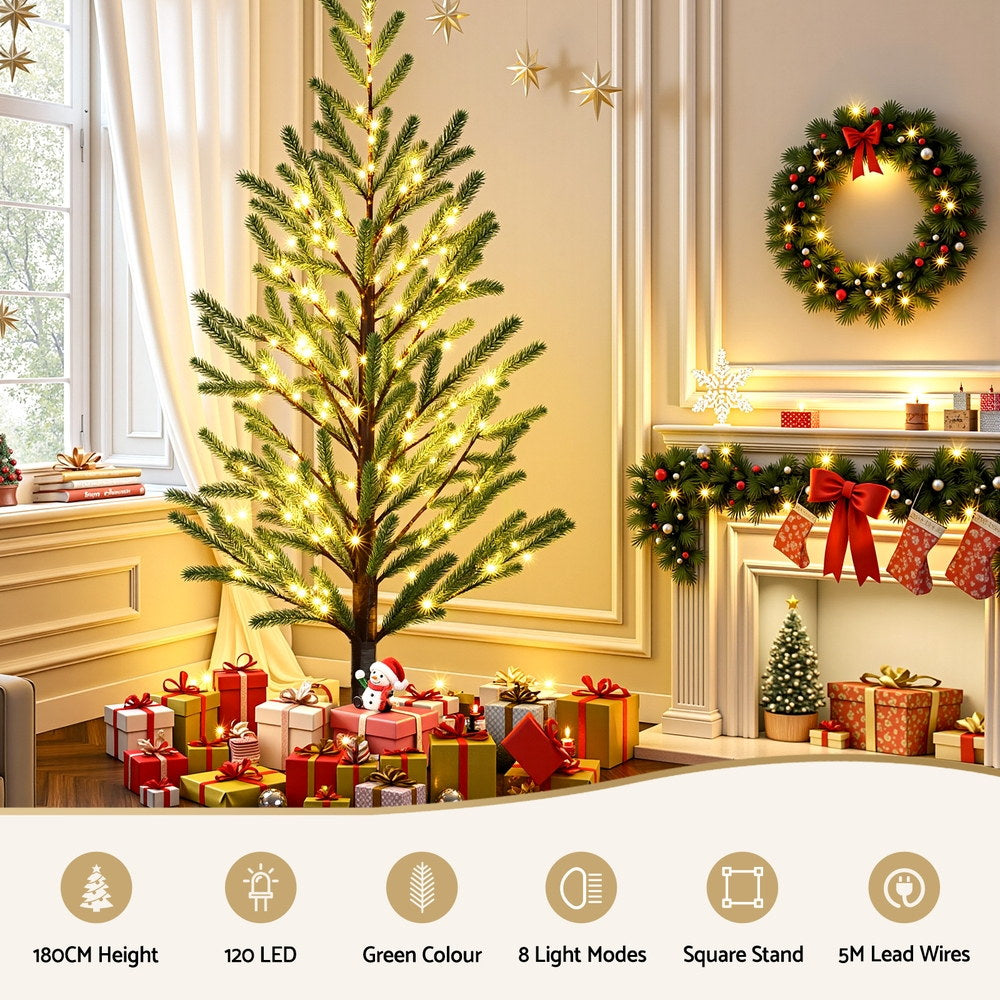 Jingle Jollys Christmas Tree 1.8M Pre-lit LED Xmas Tree 8 Modes Party Decoration