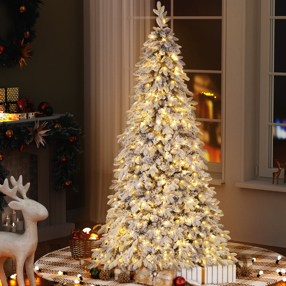 Jingle Jollys Christmas Tree 2.1m Flocking Pencil Tree LED Xmas 860 Tips White