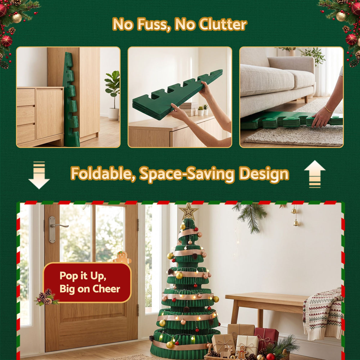 Jingle Jollys 111cm Christmas Tree Decoration with Lights Foldable Paper Tree
