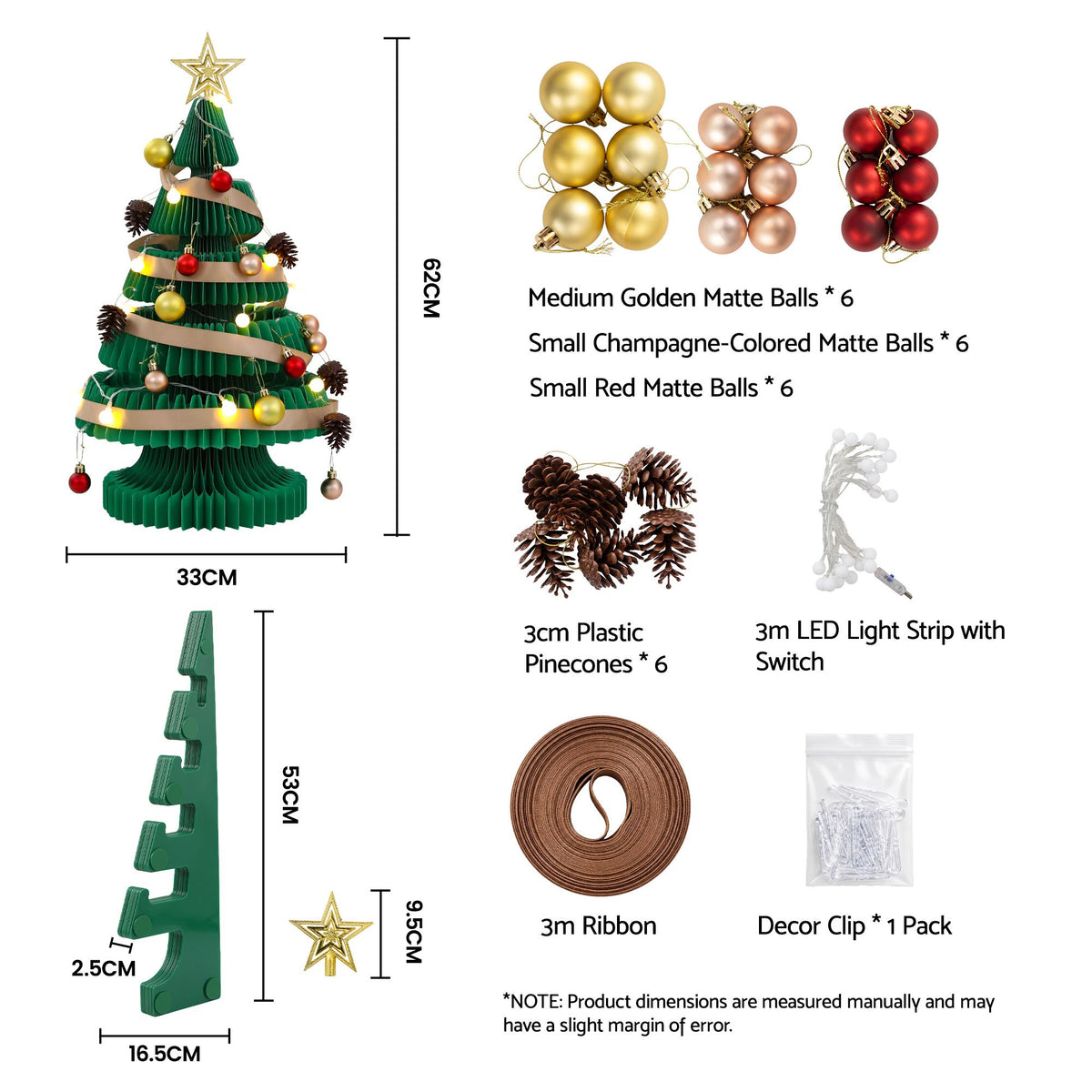 Jingle Jollys 3D Honeycomb Paper Christmas Tree Kit For Home Office Cafe Outdoor