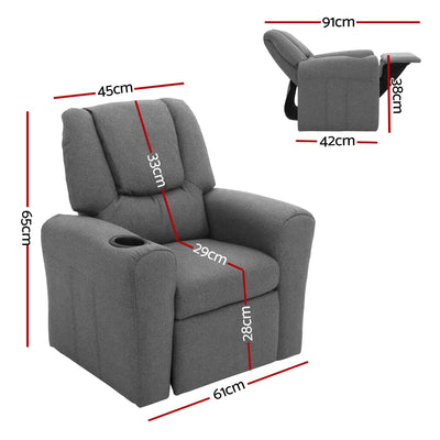 Keezi Kids Recliner Chair Grey Linen Soft Sofa Lounge Couch Children Armchair