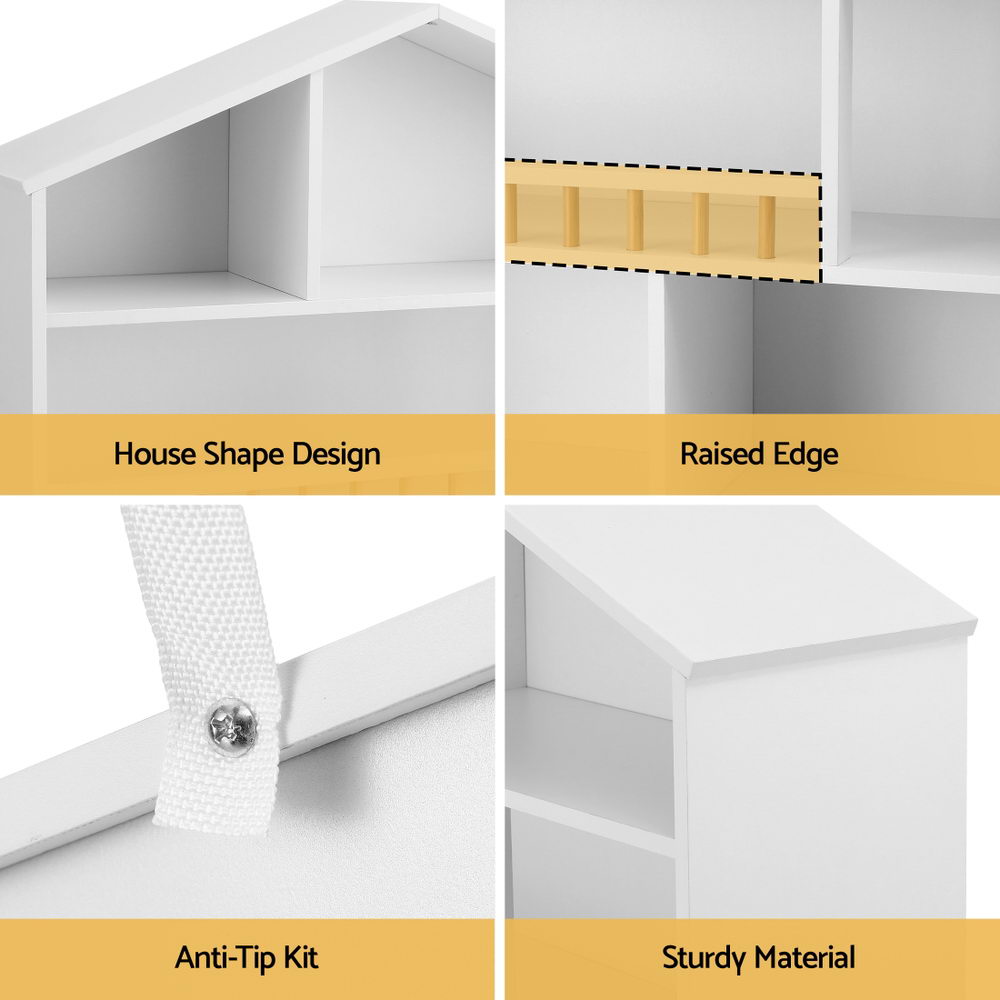 Keezi 4 Tiers Kids Bookshelf Wooden Bookcase Display Storage Organiser Cabinet White