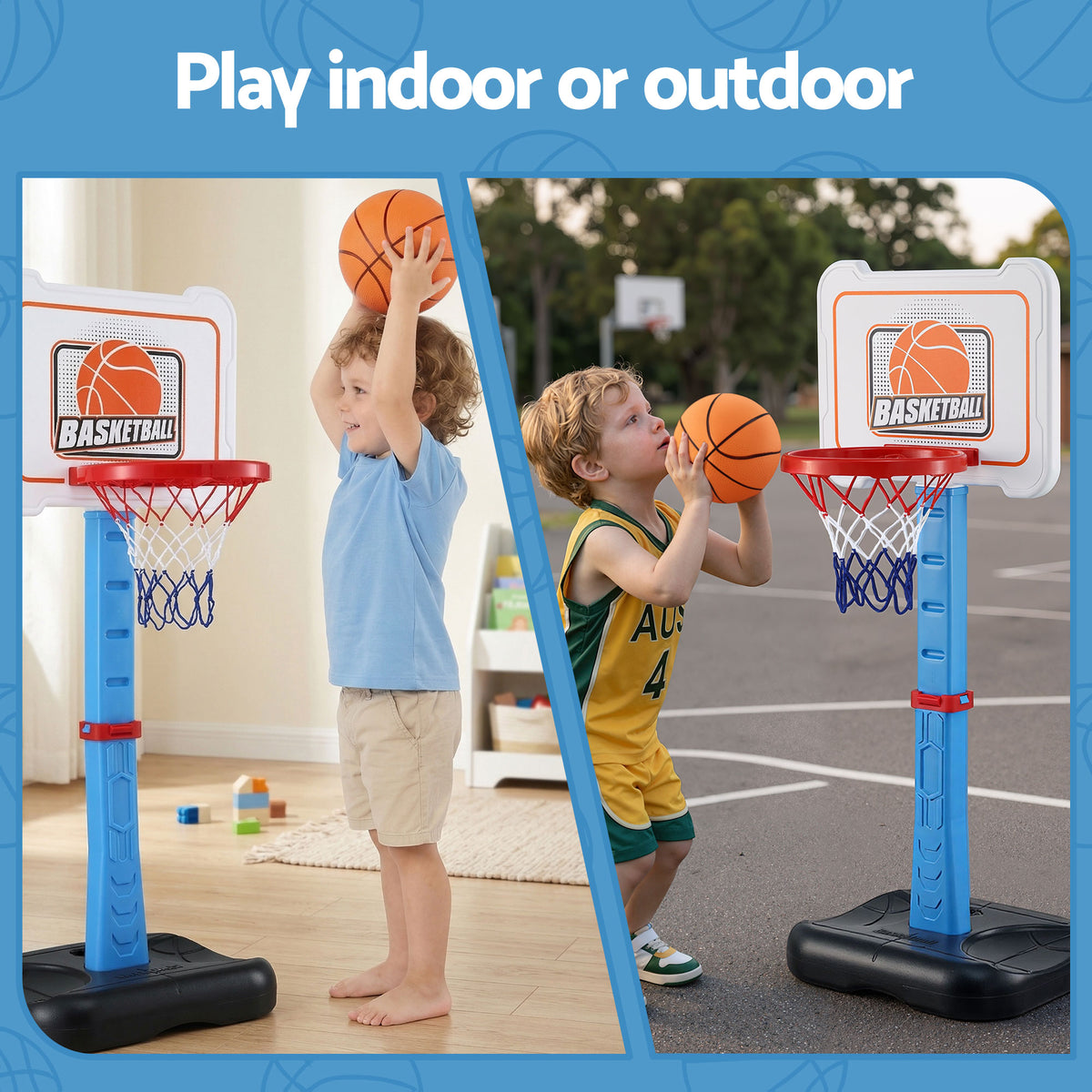 Keezi Kids Basketball Hoop Stand Baseball Set Adjustable Height Sports Toys Blue