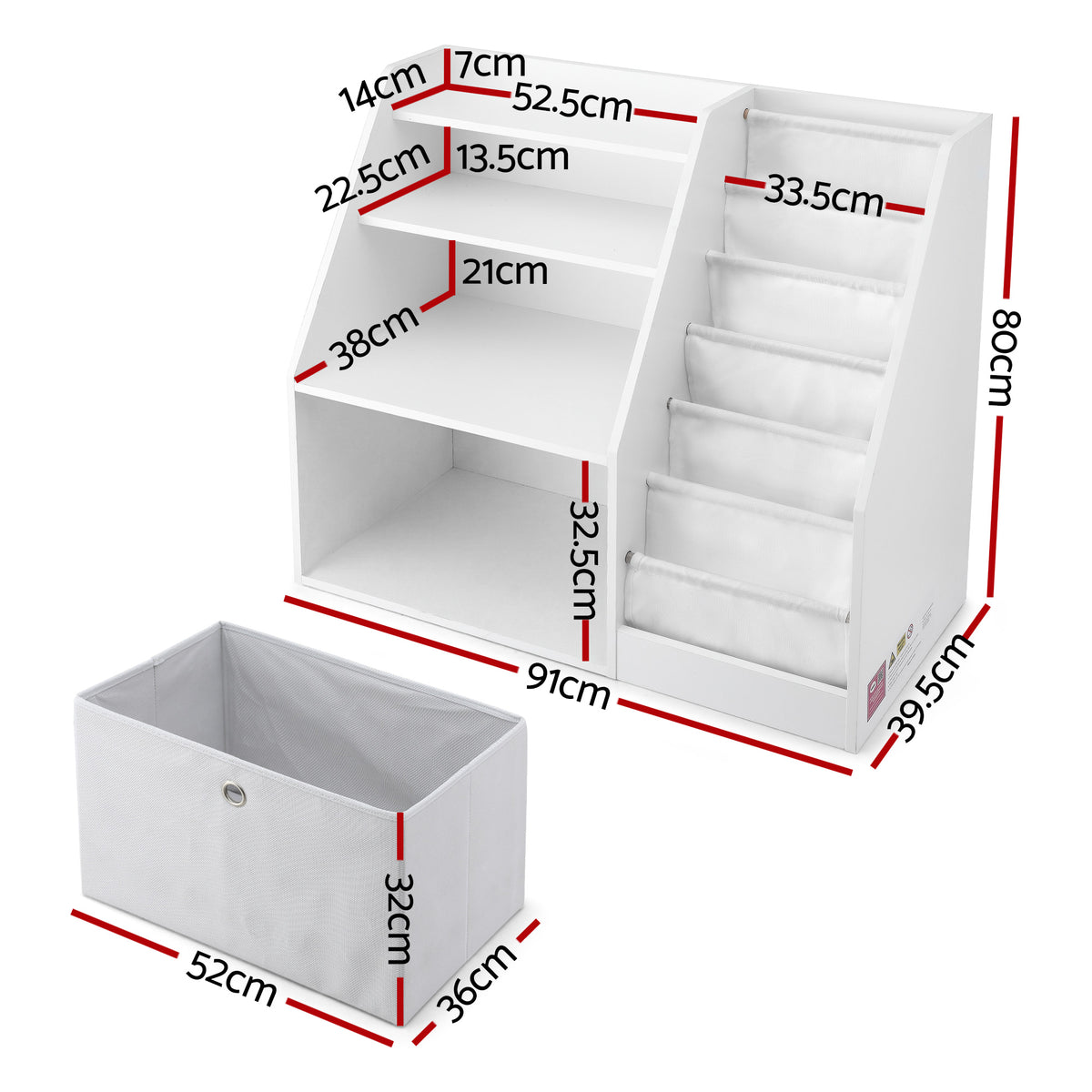 Keezi Kids Bookshelf Children Bookcase Organizer Storage Rack Display Drawer White