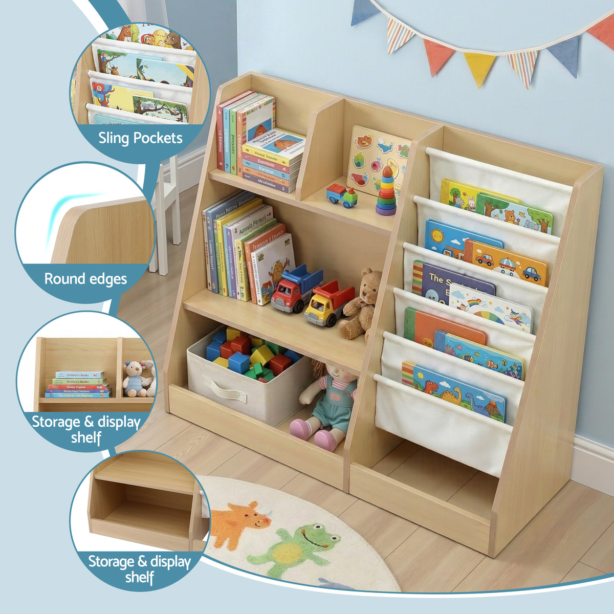 Keezi Kids Bookshelf Wood Bookcase Children Storage Rack Display Shelves Holder