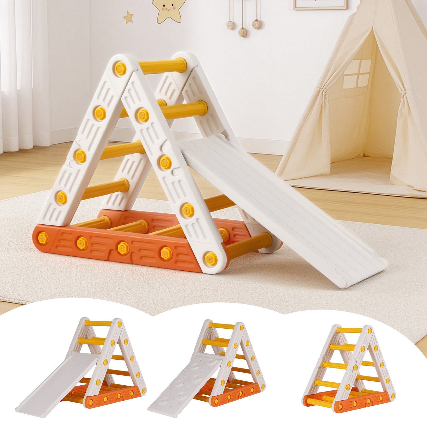 Keezi Kids Climbing Frame Set With Slide Indoor Outdoor Toddler Toys Pikler Triangle Climber