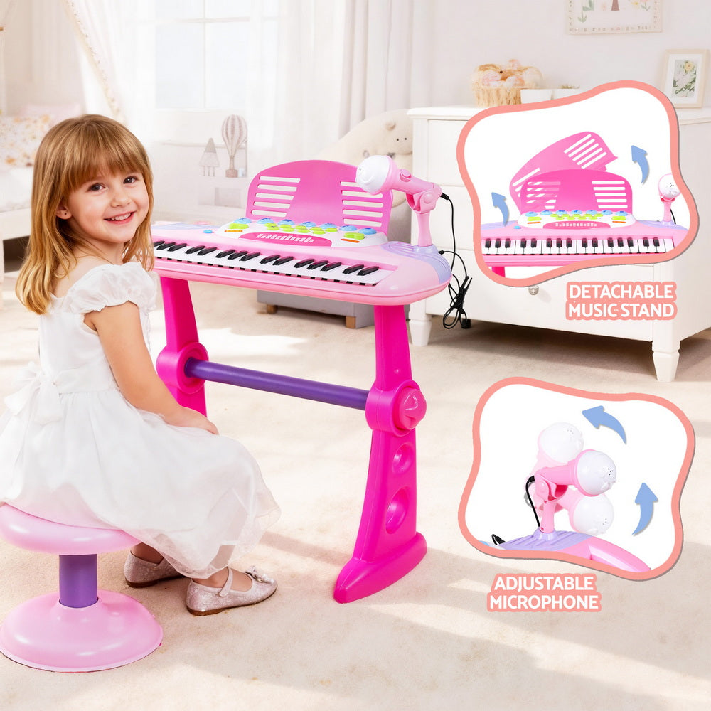 Keezi Kids Piano Keyboard 37 Keys Electronic Musical Instrument Set w/ Stool Microphone