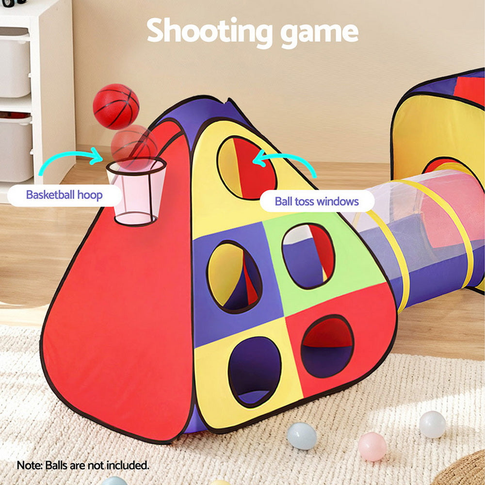 Keezi Kids Play Tent Pop Up Teepee Playhouse Ball Pit Crawl Tunnel Basketball Hoop