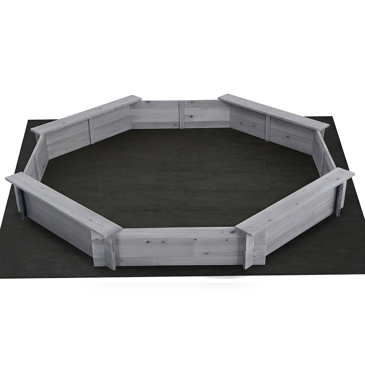 Keezi Kids Sandpit Wooden Round Sand Pit with Cover Bench Seat Beach Toys 182cm Grey