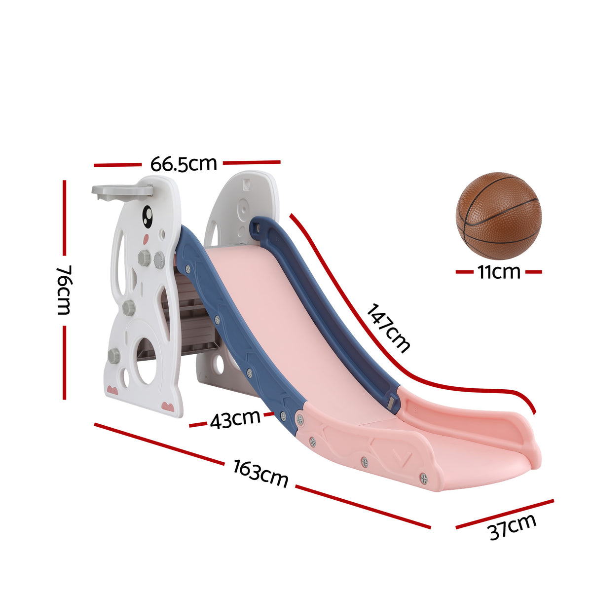 Keezi Kids Slide Set Basketball Hoop Ring Outdoor Playground Toy Rabbit 147cm
