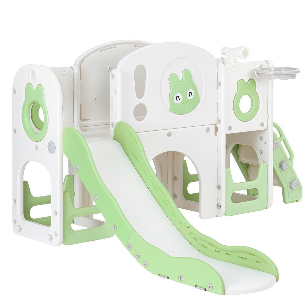 Keezi Kids Slide Swing Set Ball Hoop Rings Football Outdoor Toys Green