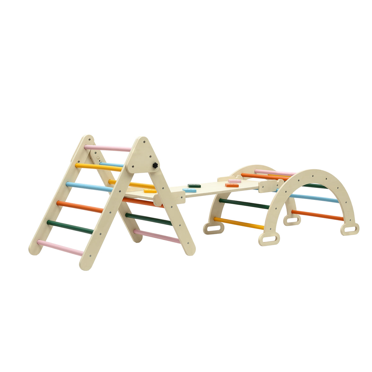 Keezi Kids Triangle Climbing Toys Set With Slide Indoor Outdoor Toddler Toys Pikler Climber With Arch