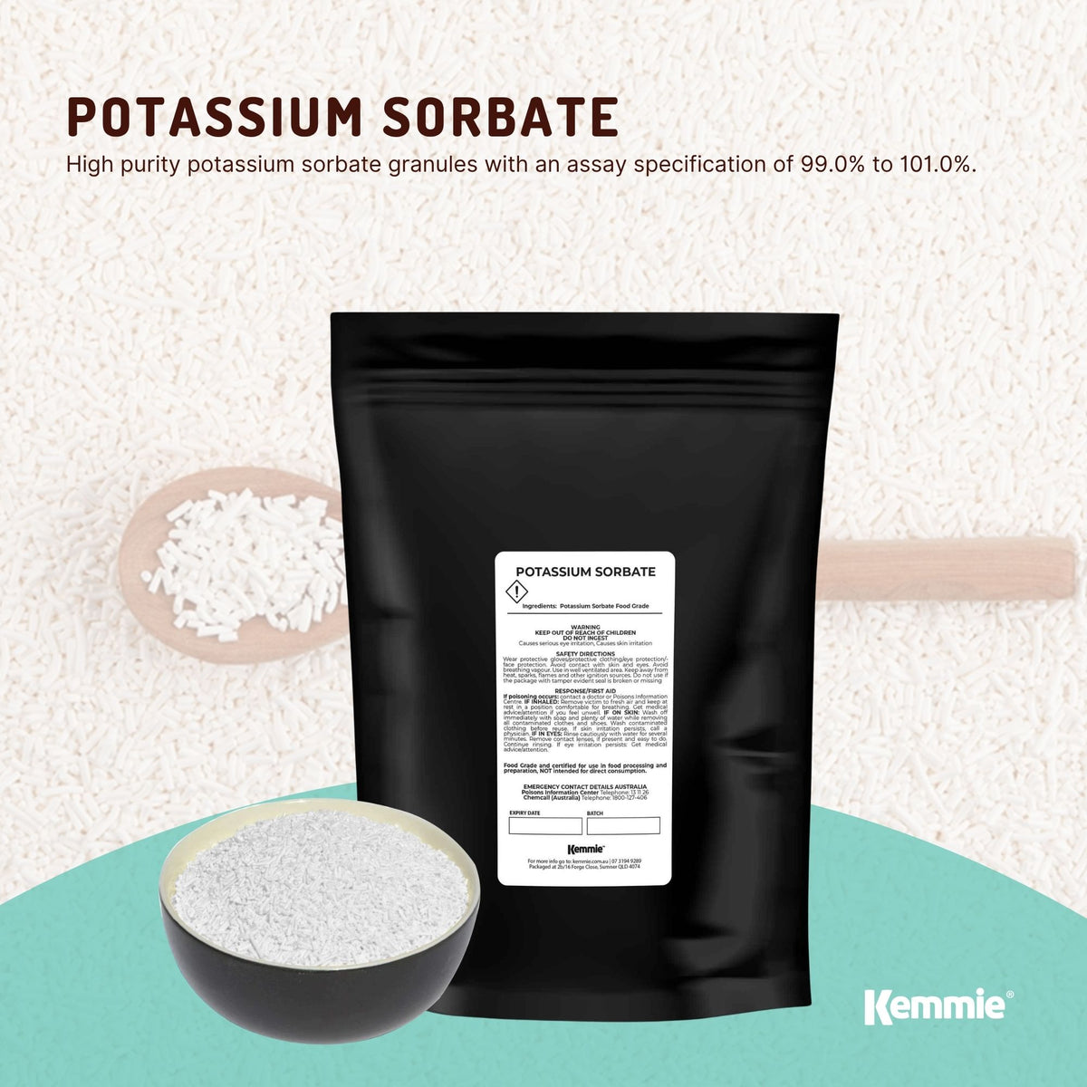 Kemmie 1Kg Potassium Sorbate Granules E202 Preservative Cosmetic Brewing