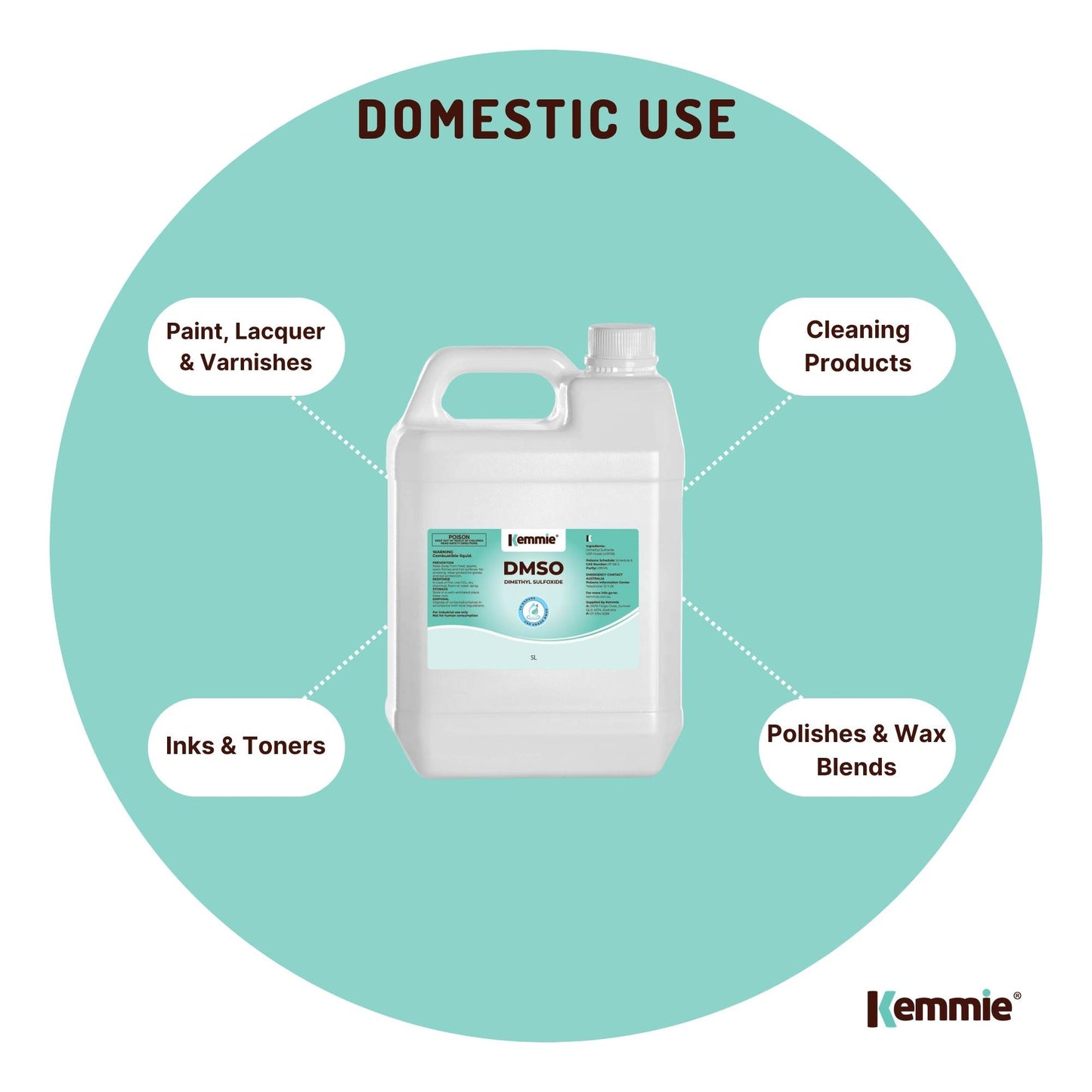 Kemmie 5L DMSO Liquid 99.9% Pure USP Grade Dimethyl Sulfoxide Solvent Bulk