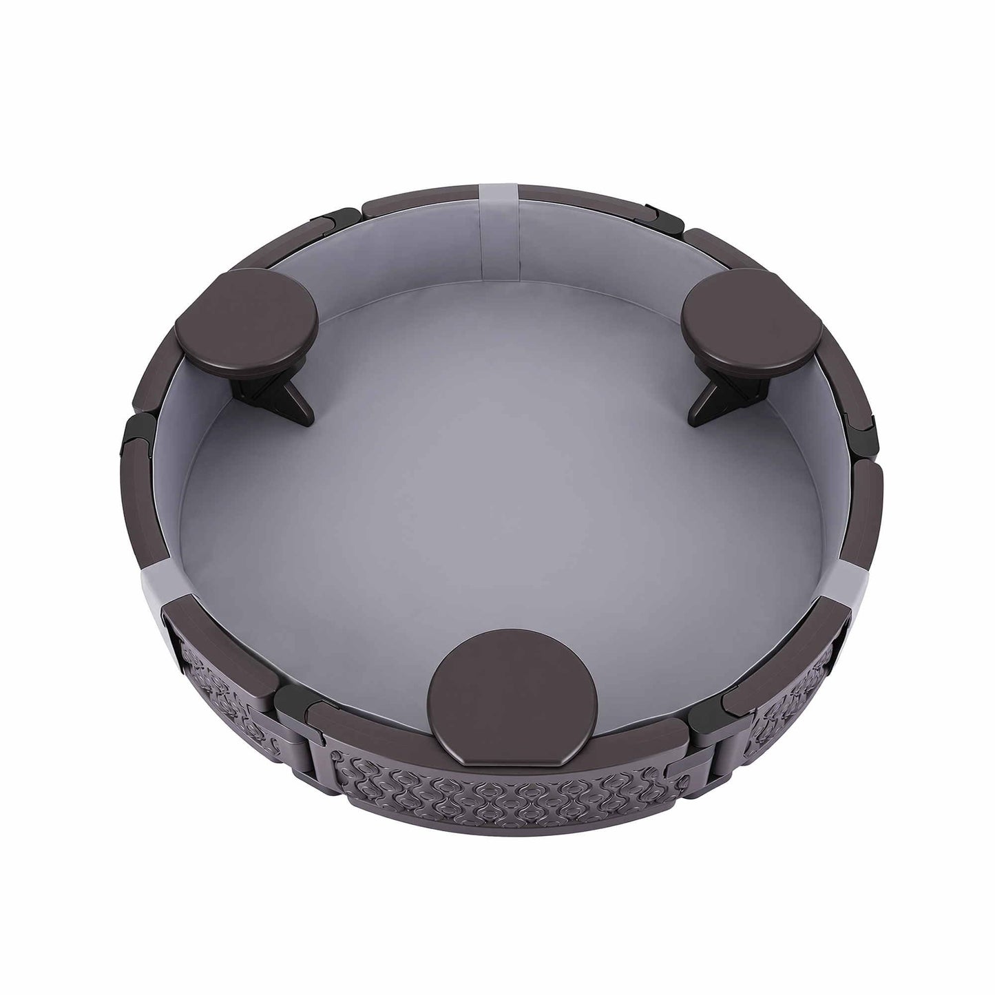Kids Outdoor Sandpit Toys Sandbox 121cm Round Brown 3 Seats Cover Liner
