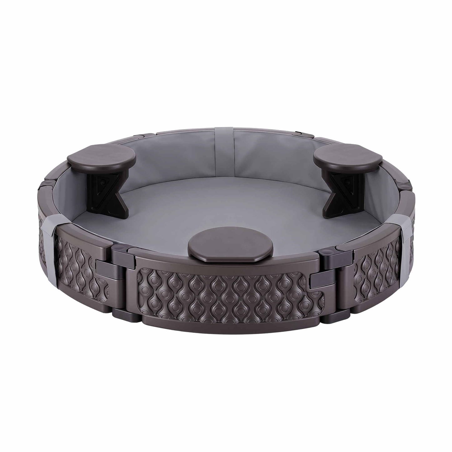 Kids Outdoor Sandpit Toys Sandbox 121cm Round Brown 3 Seats Cover Liner