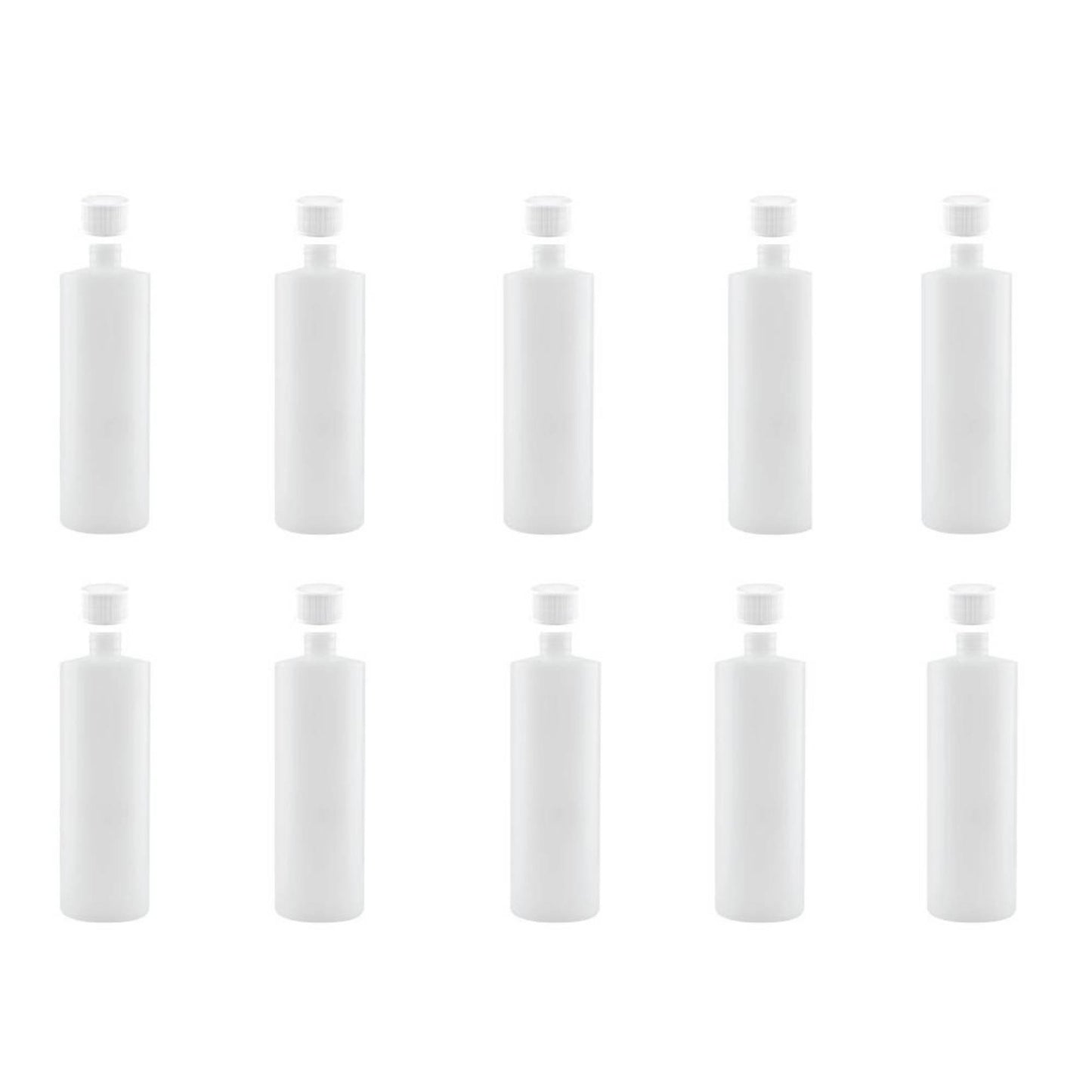 Kitchee 10x 500ml Natural HDPE Round Bottle + 28/410 Caps - Empty Plastic Food Storage