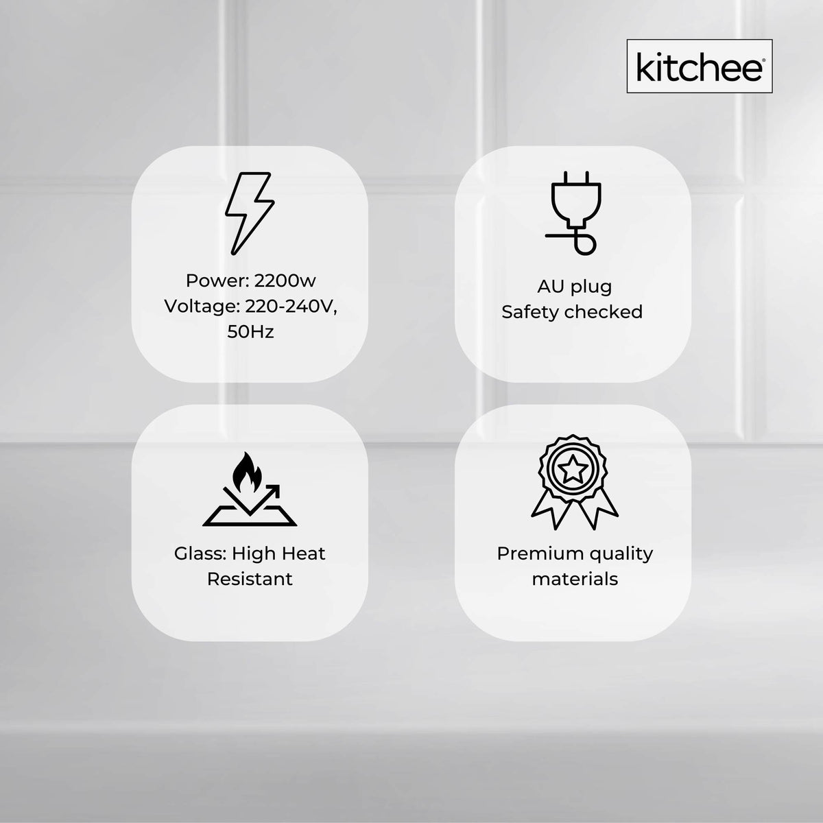 Kitchee 1.7L Glass Electric Kettle LED Light Cordless 360 Water Boiling Jug