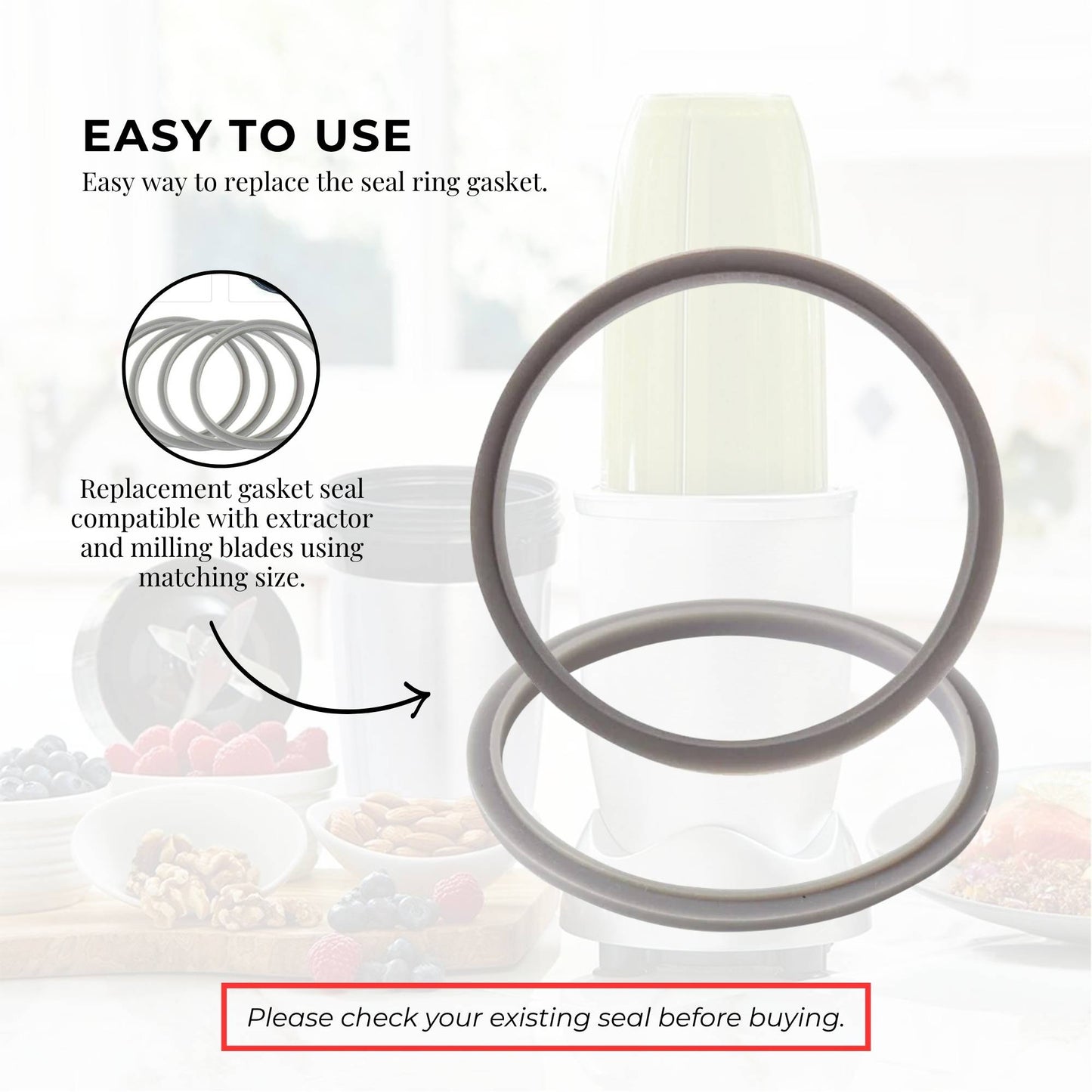 Kitchee 4x Grey Gasket Seal Ring For Nutribullet Model 600 900 1200W 90mm