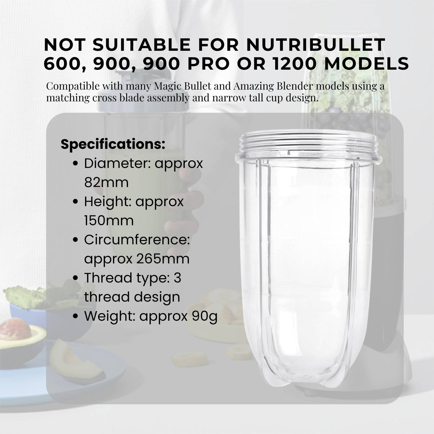 Kitchee 500ml Tall Cup Replacement For Magic Bullet Cross Blade Blender