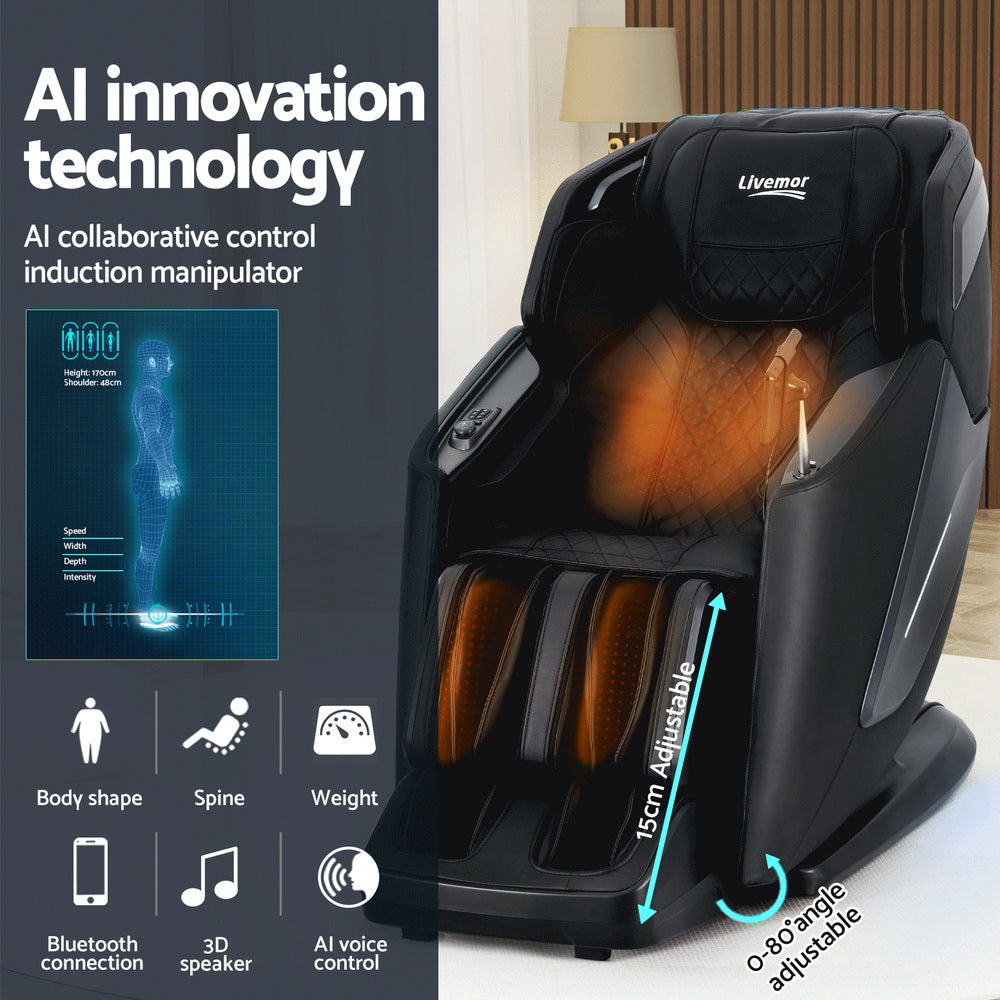 Livemor 4D Massage Chair Recliner SL Track Full Body Zero Gravity Massager Heated AI Body Scan REILY