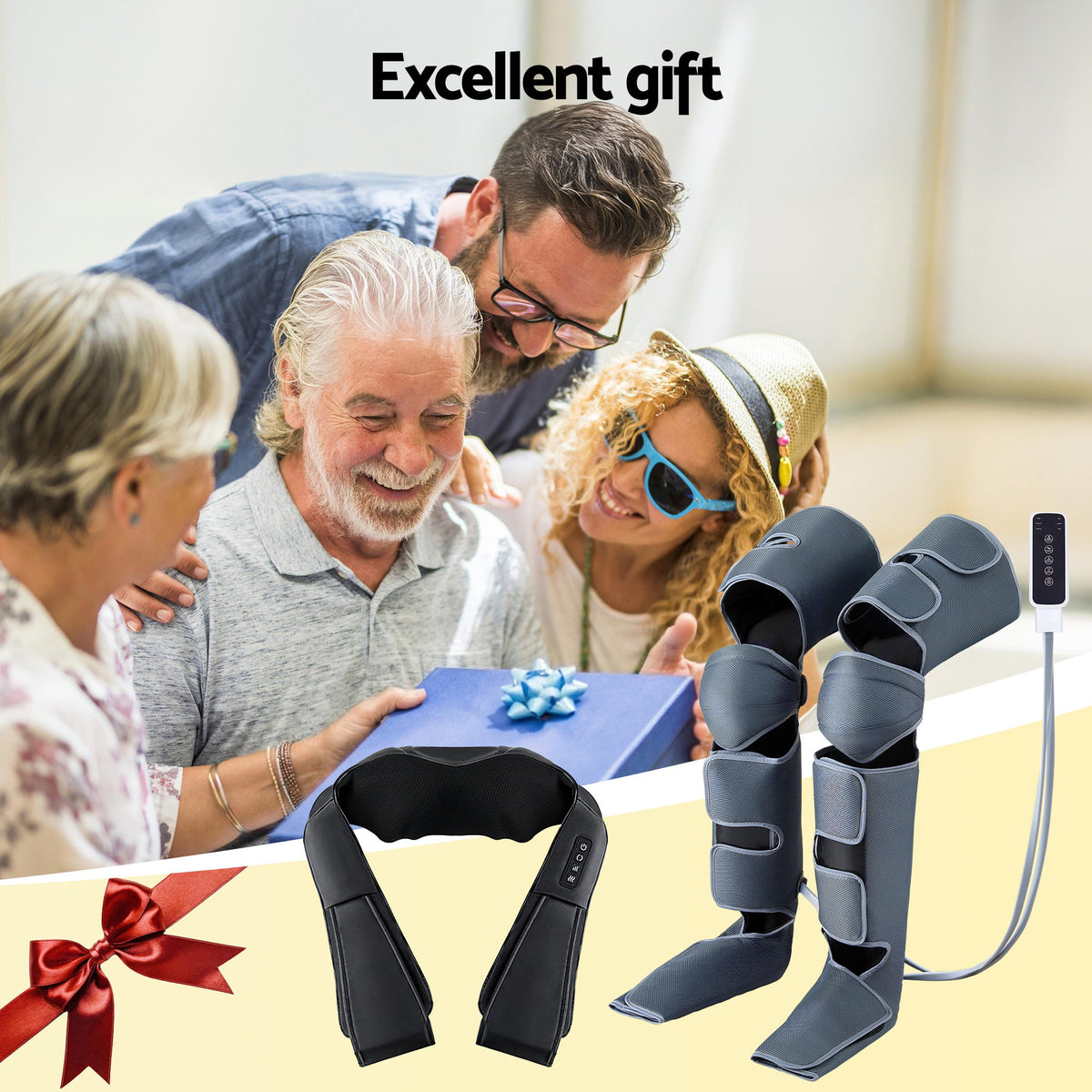 Livemor Electric Leg Foot Massager Air Wrap With Shiatsu Neck Massager Heating