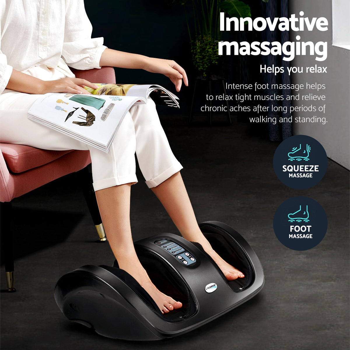 Livemor Full Back Massage Seat Cushion Heating With Kneading Foot Massagers