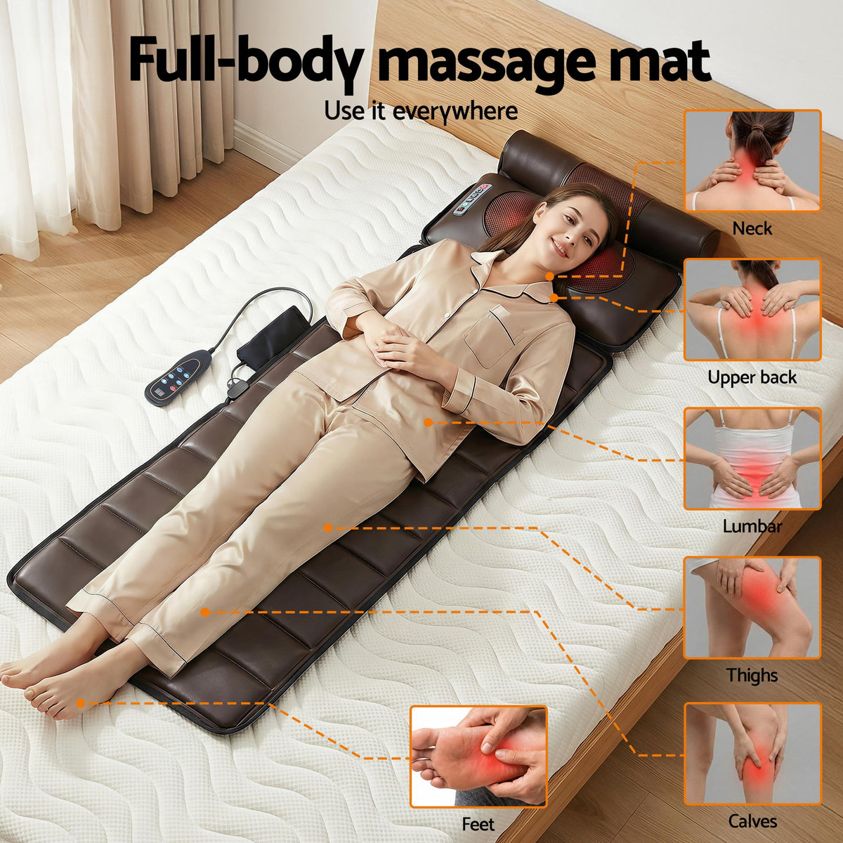 Livemor Massage Mat Kneading Neck Foot Massager Heated Vibration Airbag Mattress