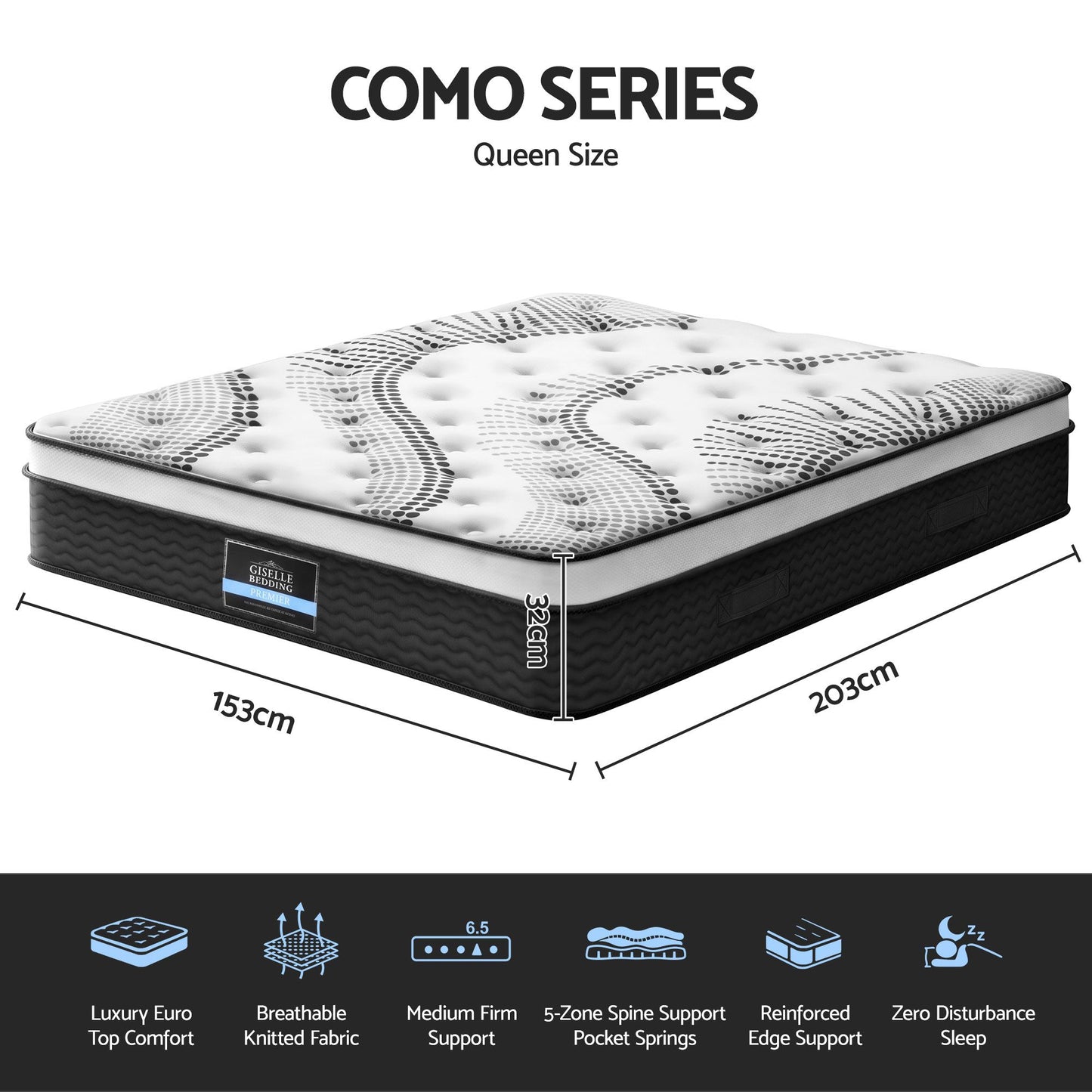 Giselle Bedding 32cm Mattress Euro Top Queen