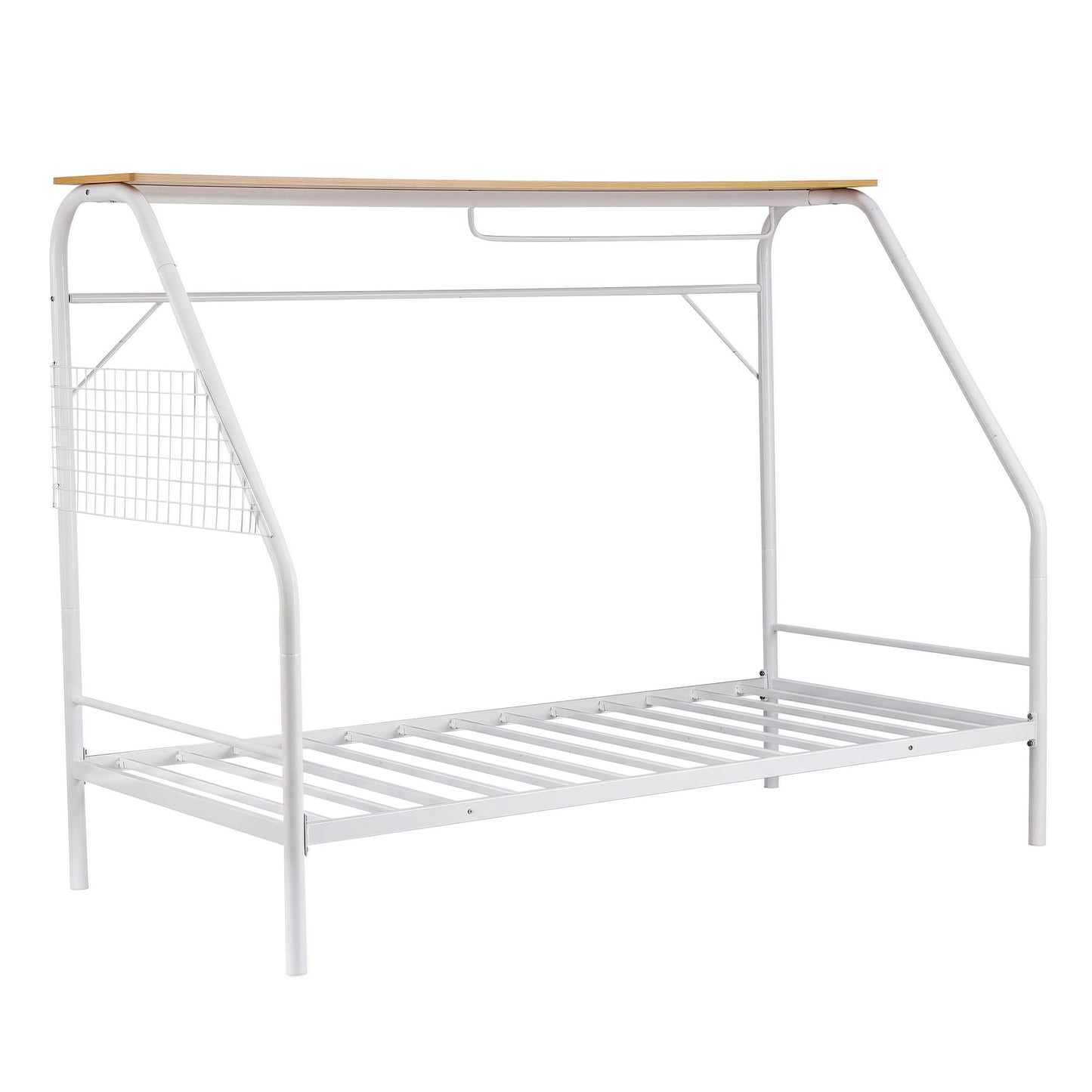 Artiss Single House Bed Frame Metal Canopy Bed Storage Shelf for Kids White