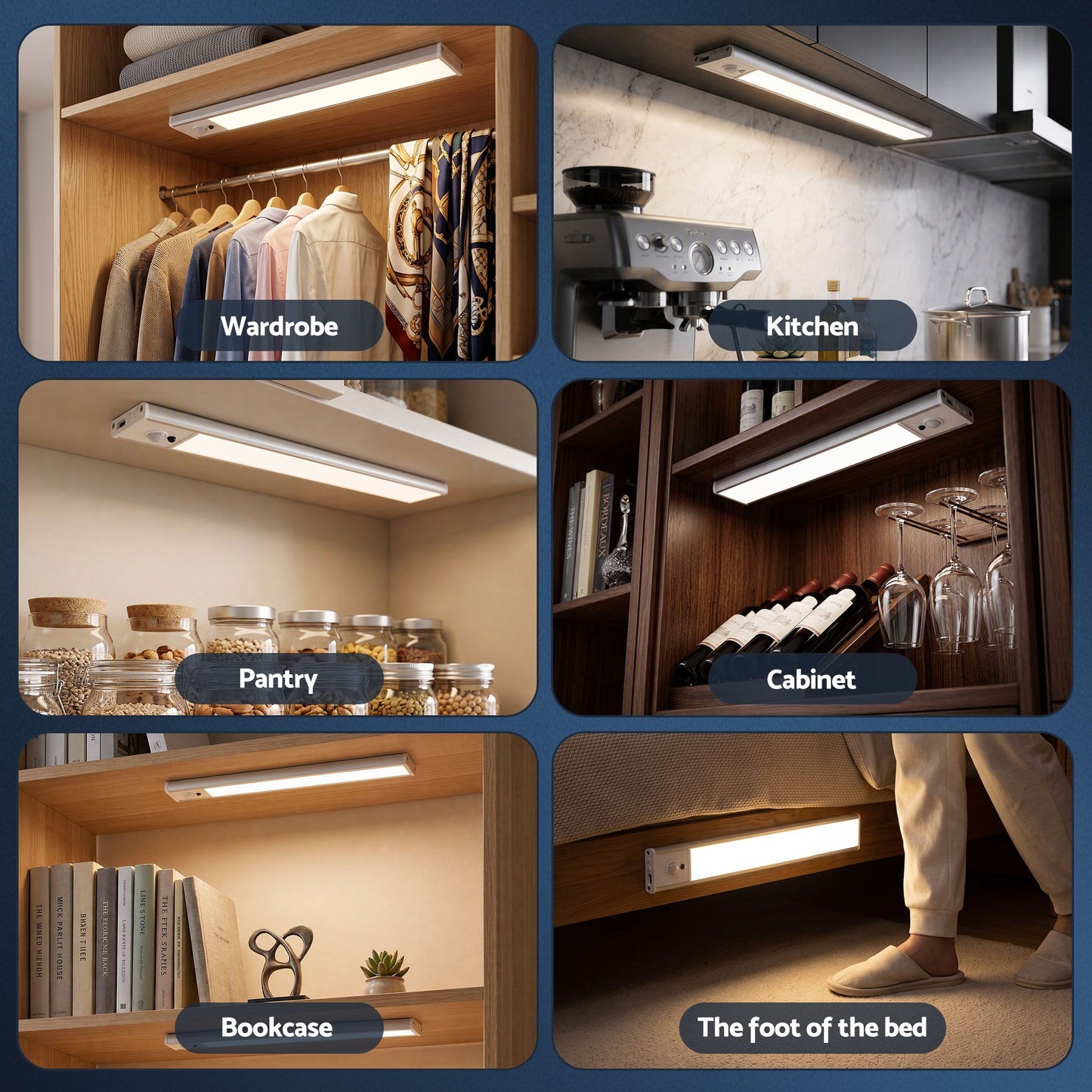 Artiss 4-Pack Motion Sensor Cabinet Lights, 30cm Dimmable LED Closet Light with 5 Colors, Type-C Rechargeable Magnetic Night Light with 5 Colors