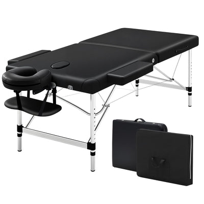 Zenses Massage Table 75cm Portable 2 Fold Aluminium Beauty Bed Black