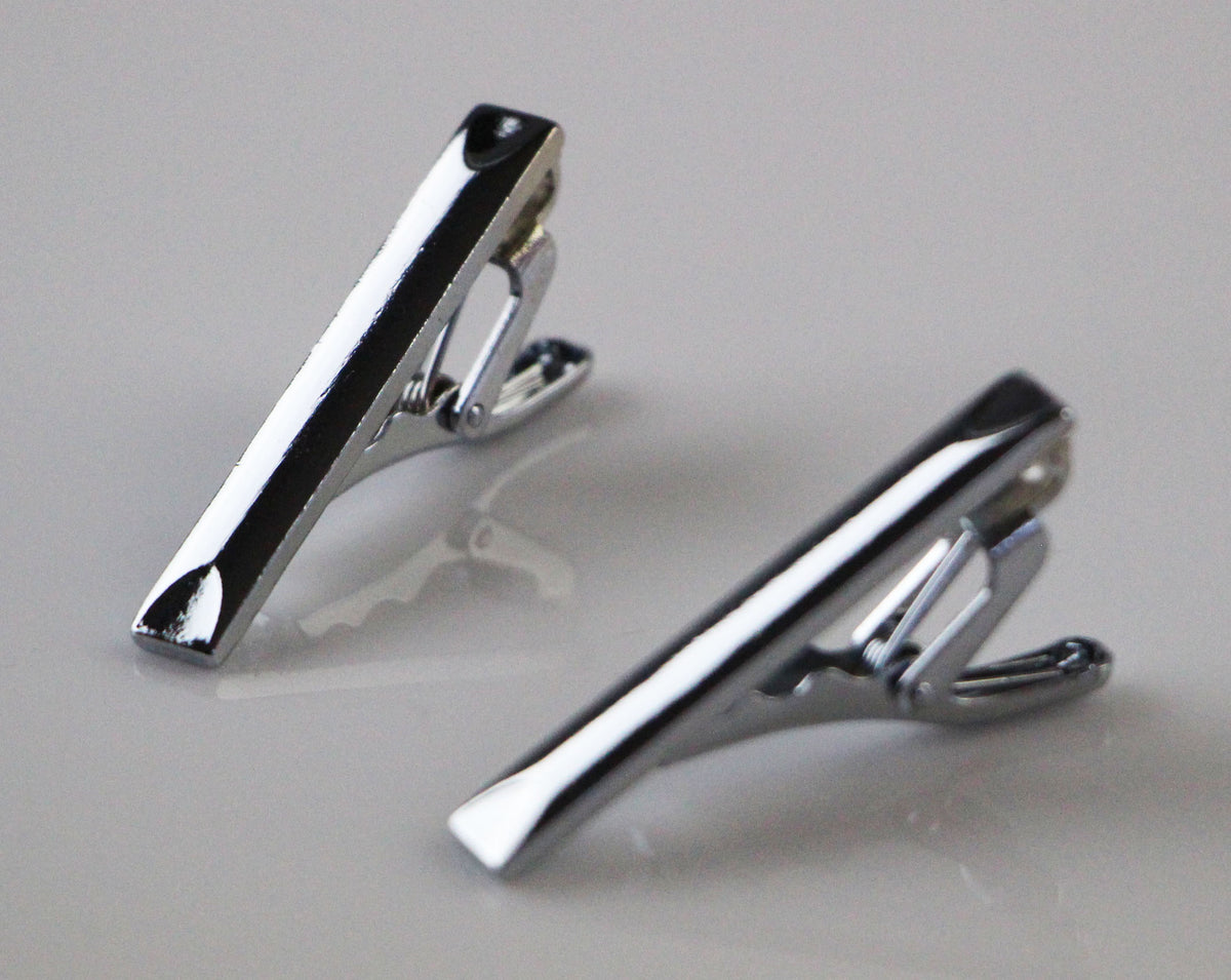 Mens Silver Two Dent Pattern Tie Clip Clasp