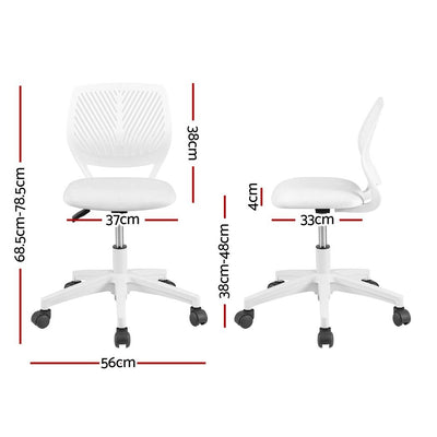 Artiss Ergonomic Office Chair Armless Study Chair Height Adjustable for Girls Boys Teens White