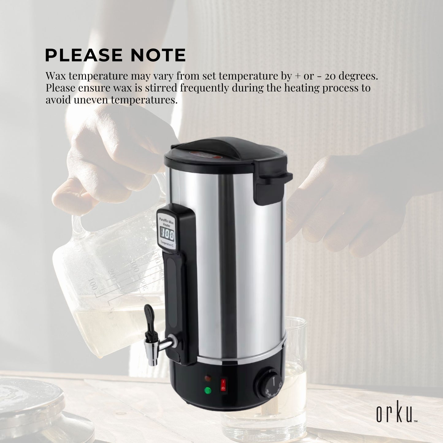 Orku 10L Candle Wax Heater - Core Heating With Tap For Candle Making Silver