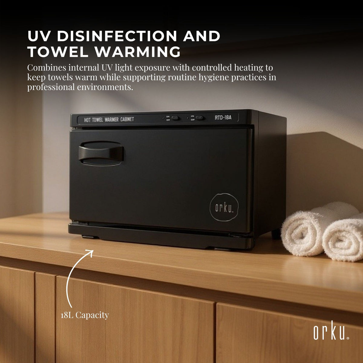 Orku 18L UV Disinfection Electric Towel Warmer Cabinet Salon Spa Black