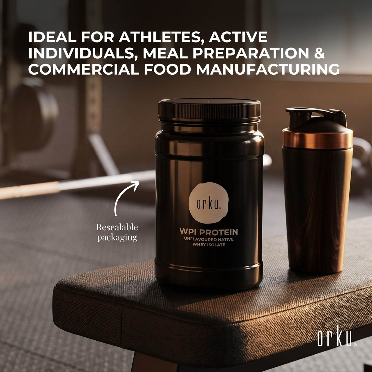 Orku 1Kg Whey Protein Isolate Powder WPI 90% Unflavoured Native Jar