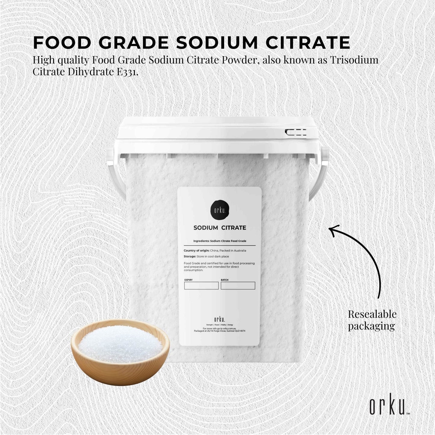 Orku 1.3Kg Sodium Citrate Powder Food Grade Trisodium Citrate Dihydrate Tub