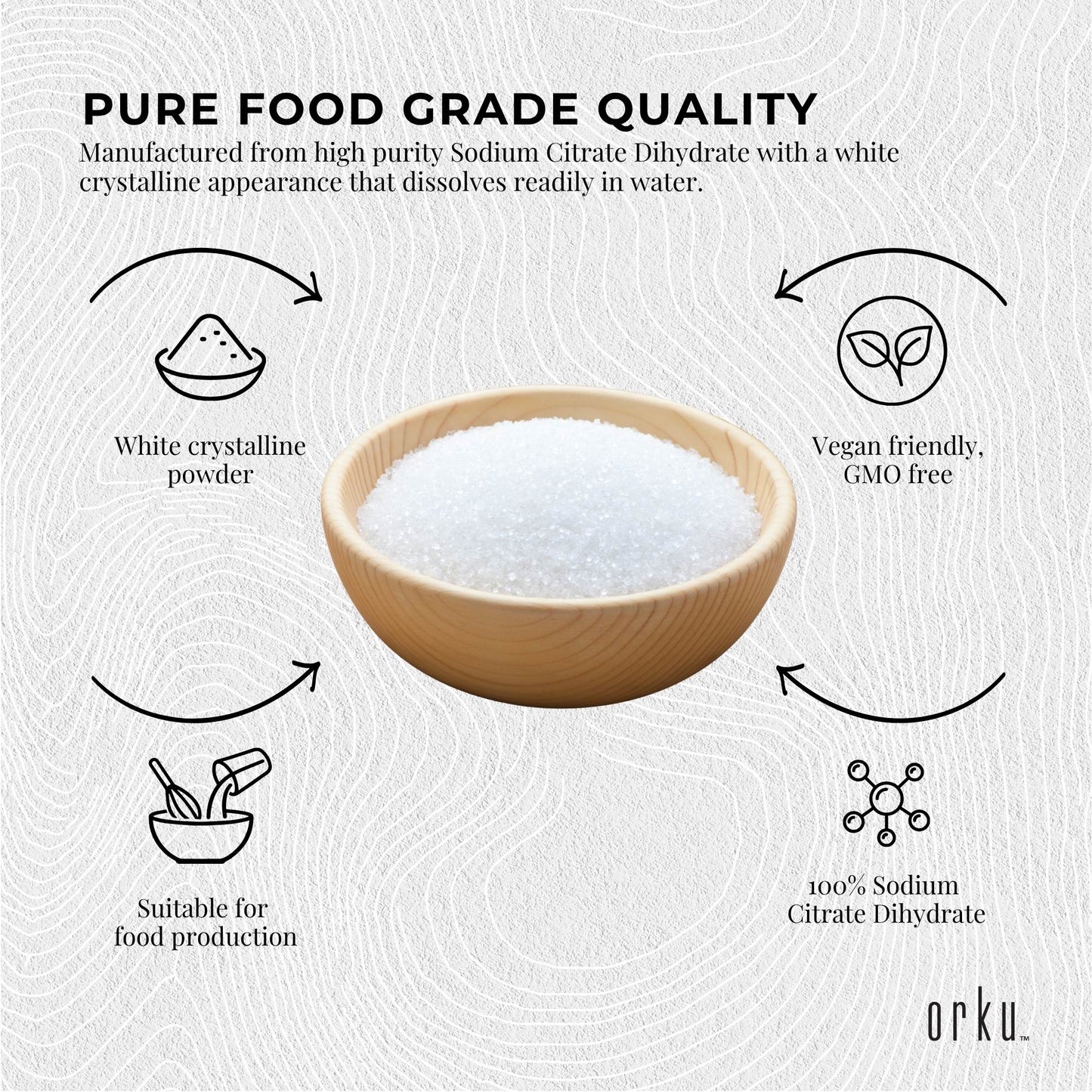 Orku 1.3Kg Sodium Citrate Powder Food Grade Trisodium Citrate Dihydrate Tub