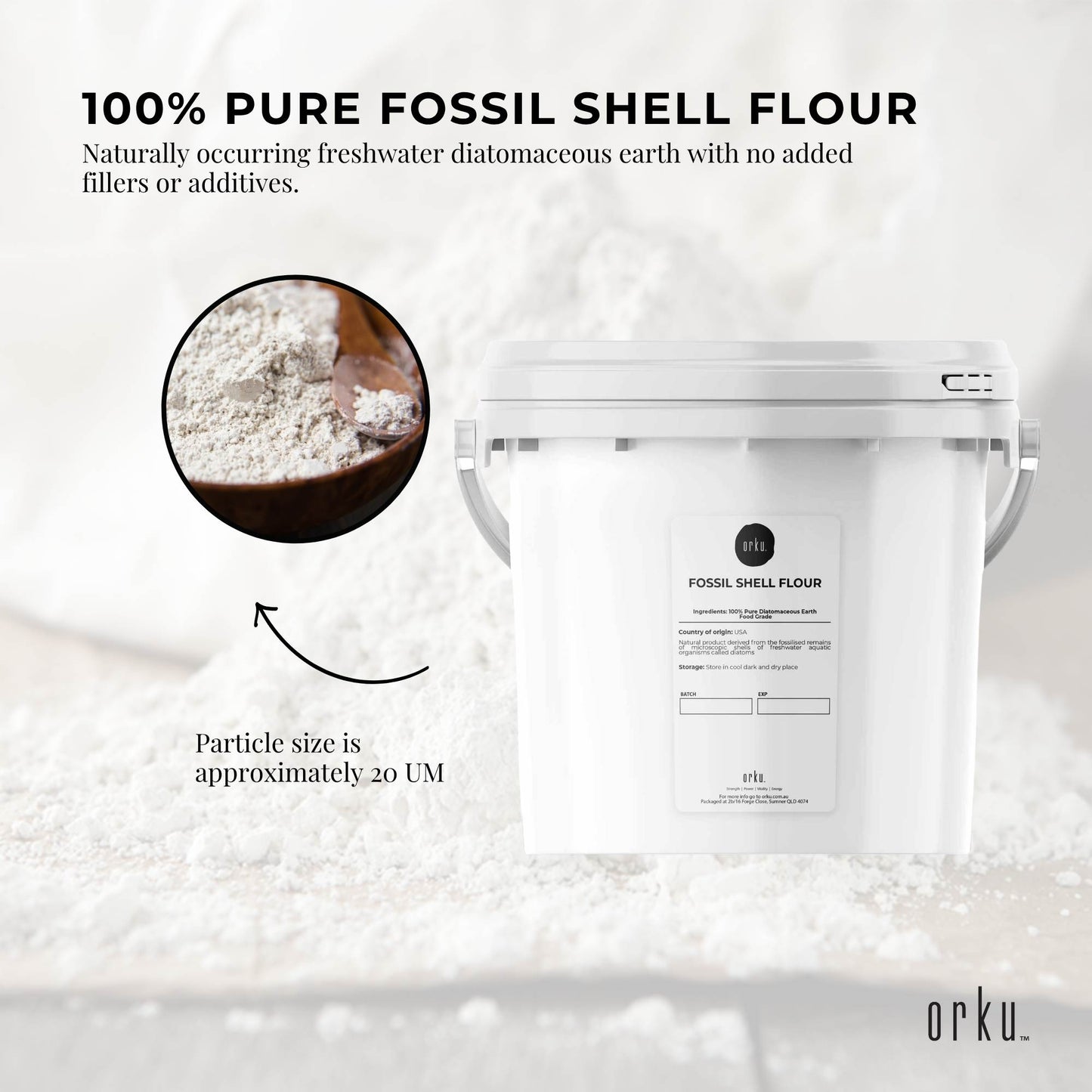 Orku 1.4Kg Fine Diatomaceous Earth Tub - Food Grade Fossil Shell Flour