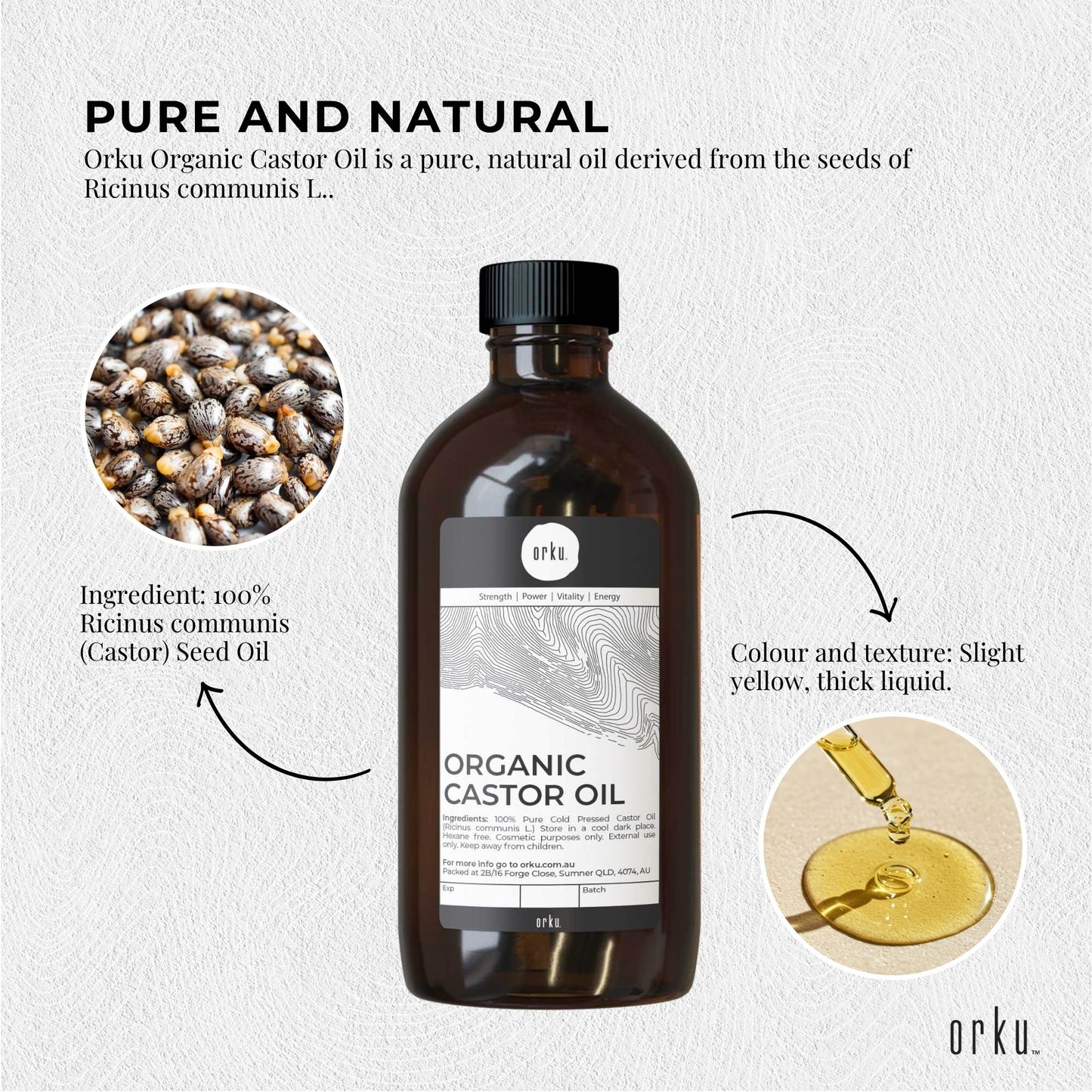 Orku 1.5L Organic Castor Oil - Hexane Free Cold Pressed