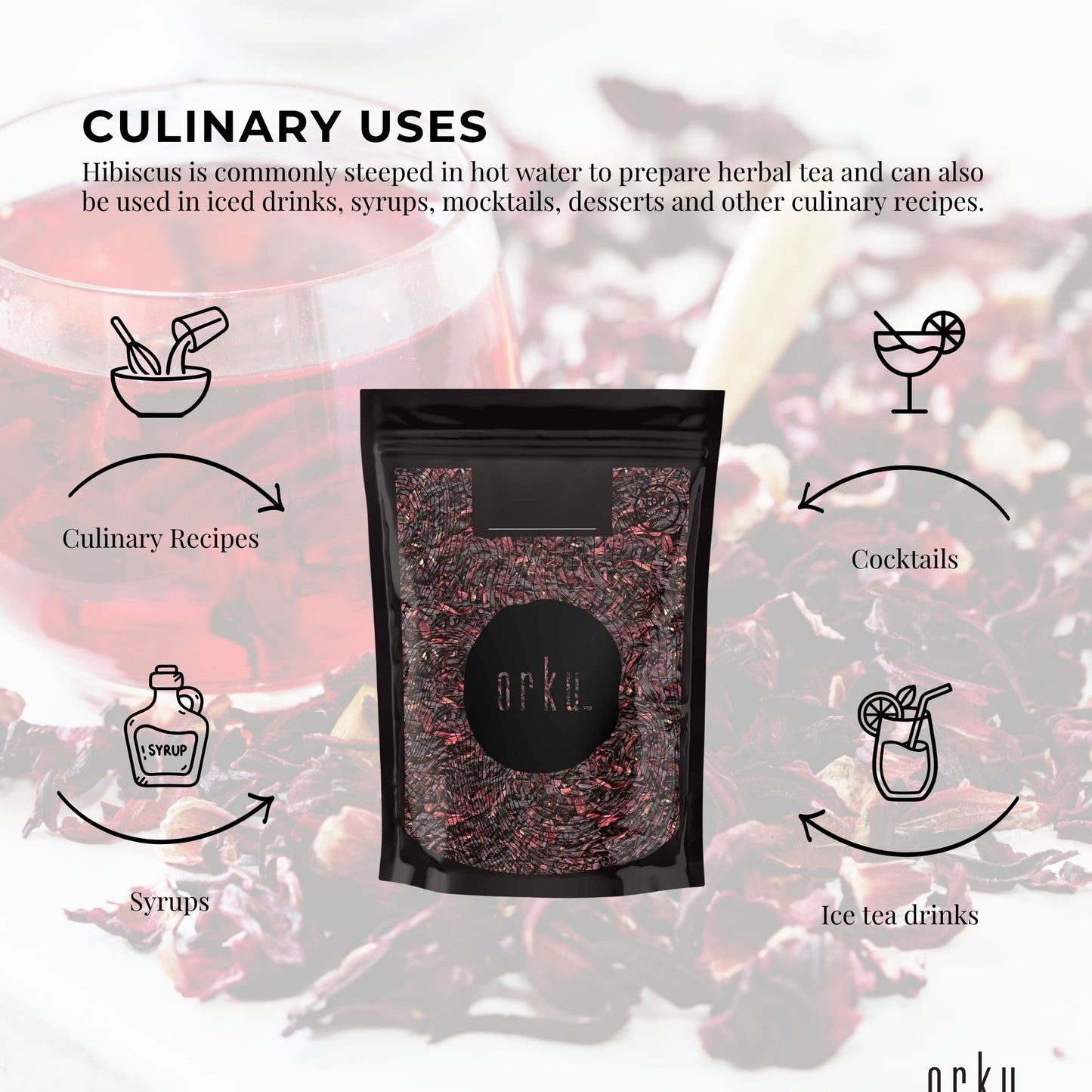 Orku 1kg Organic Hibiscus Rosella Flower Crushed Dried Herbal Tea