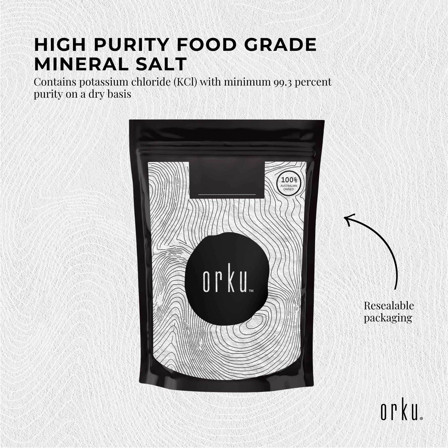 Orku 2Kg Potassium Chloride Powder (KCl) - Food Grade E508 Salt Substitute