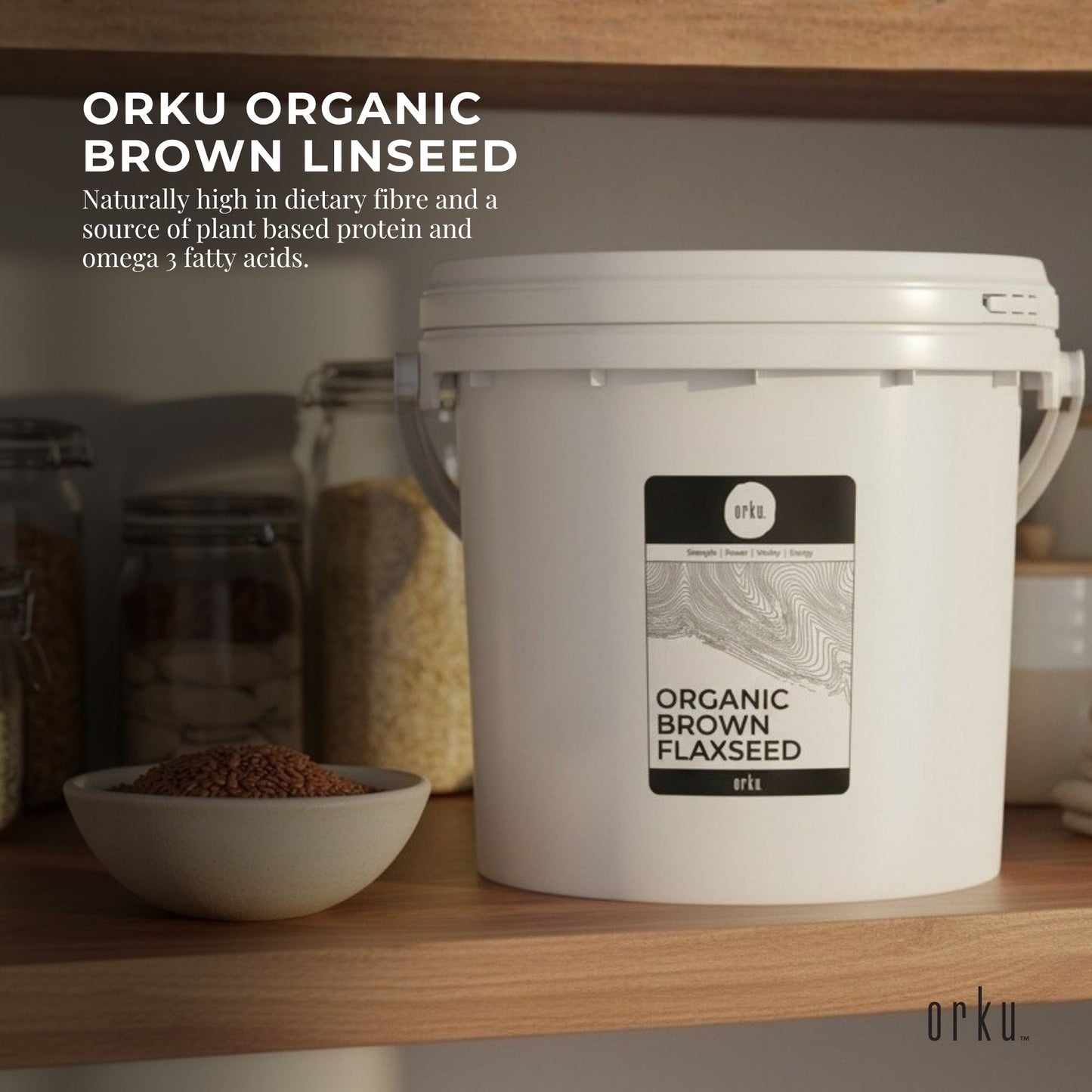 Orku 3.5Kg Organic Brown Linseed Flaxseed Whole Grain Non GMO - Tub