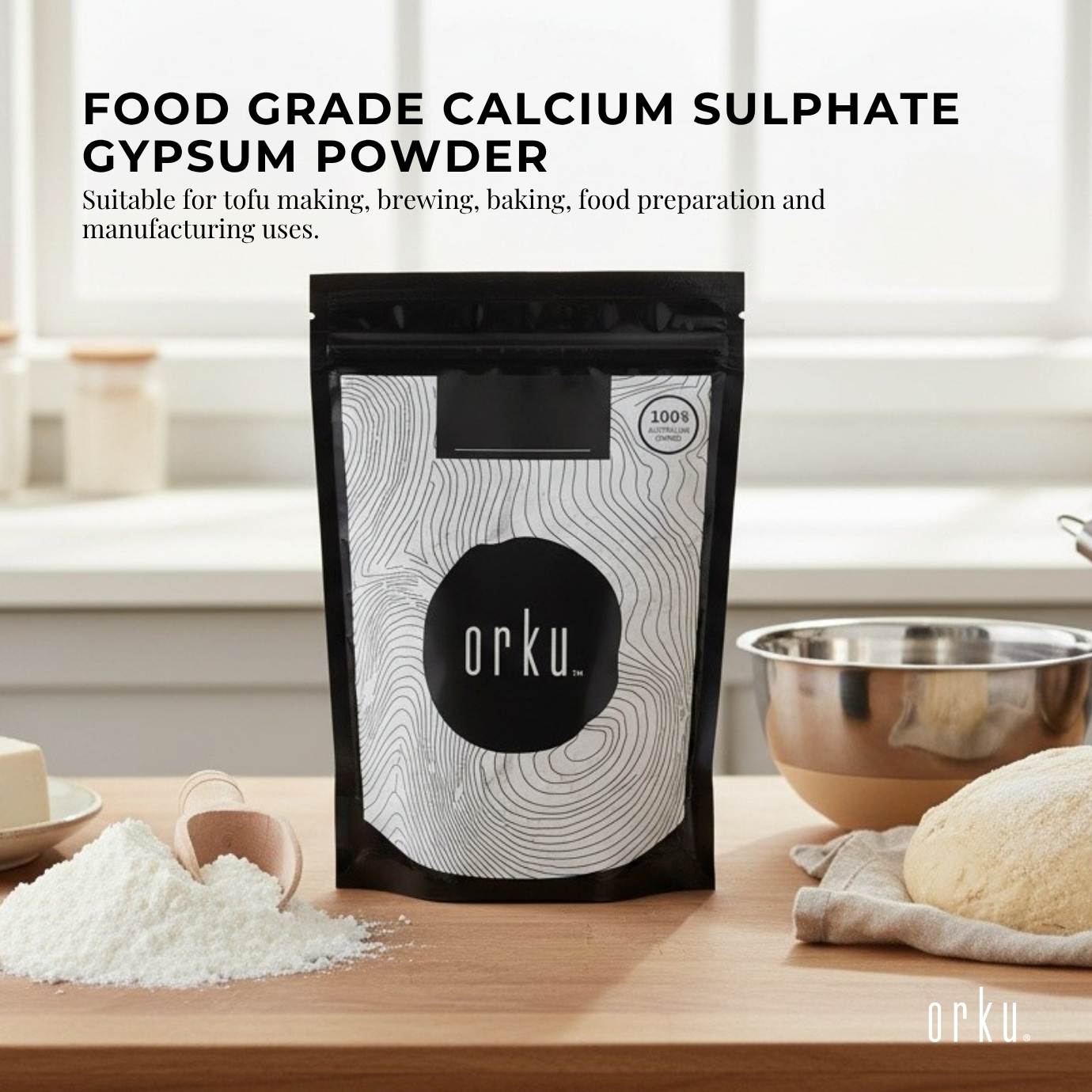 Orku 400g Fine Calcium Sulphate Gypsum Powder - Dihydrate Food Grade FCC E516