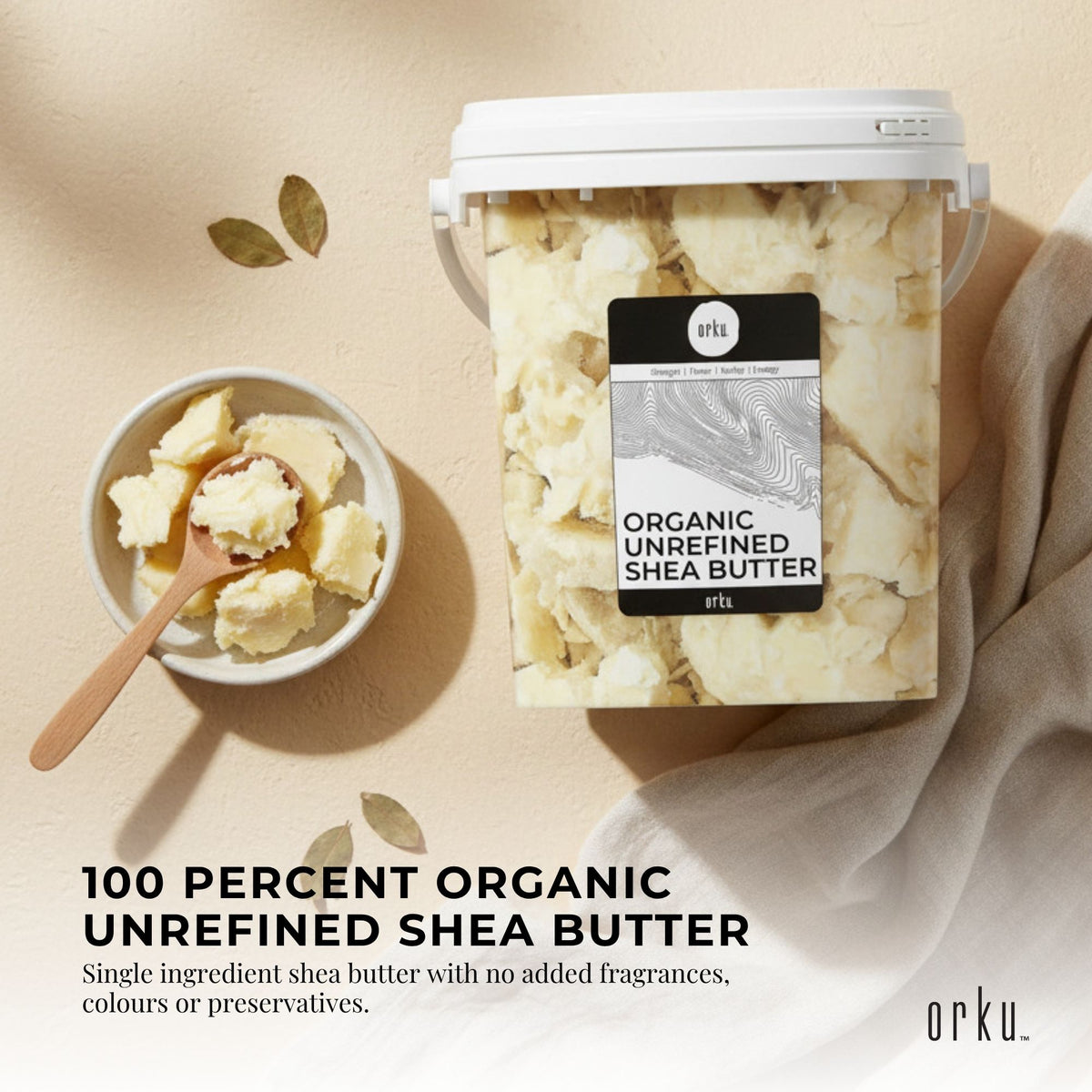 Orku 800g Organic Unrefined Shea Butter Tub Raw African Karite Chunks