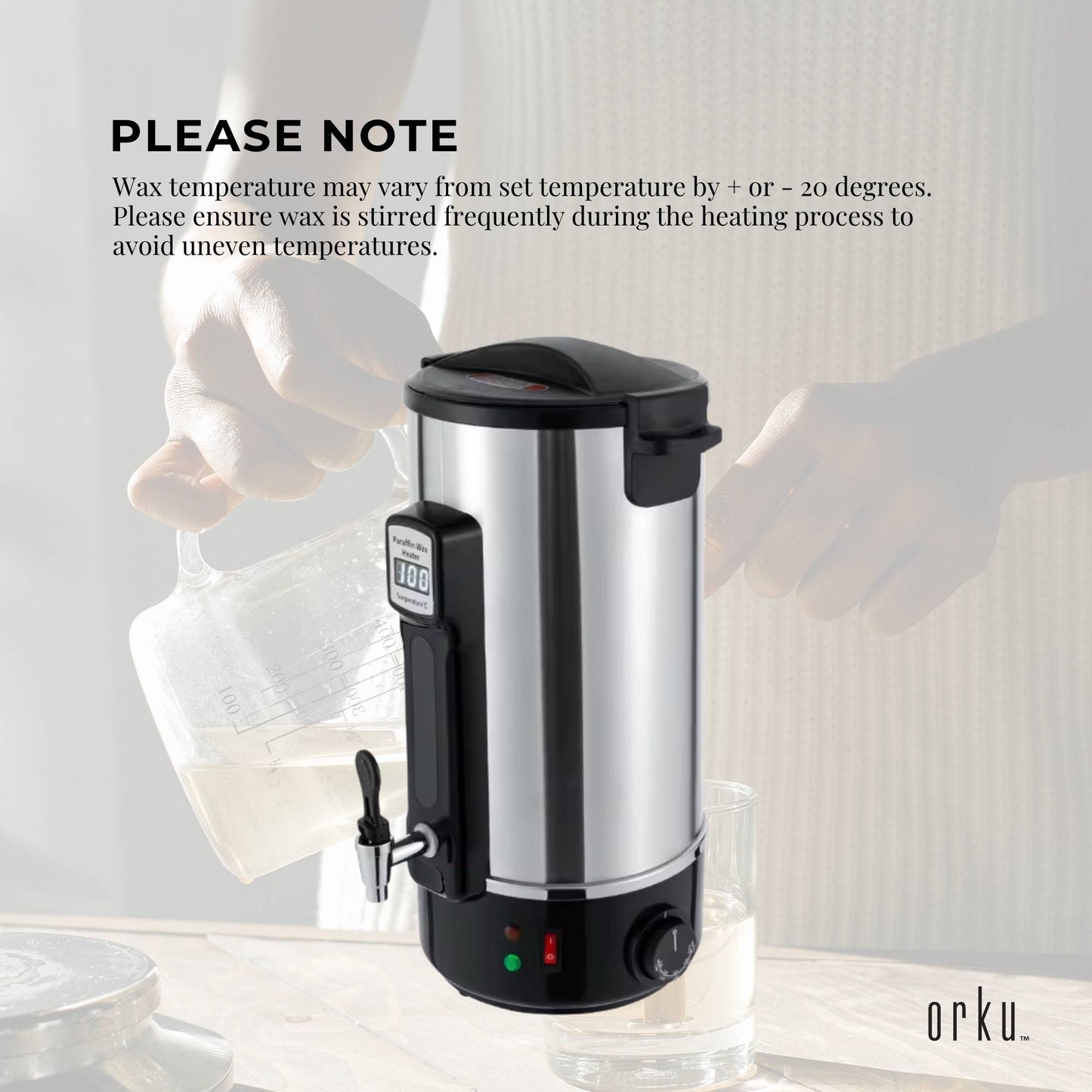 Orku 8L Candle Wax Heater - Core Heating With Tap For Candle Making Silver