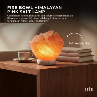 Orku Fire Bowl Himalayan Pink Salt Lamp - Carved Salt Rocks Night Light