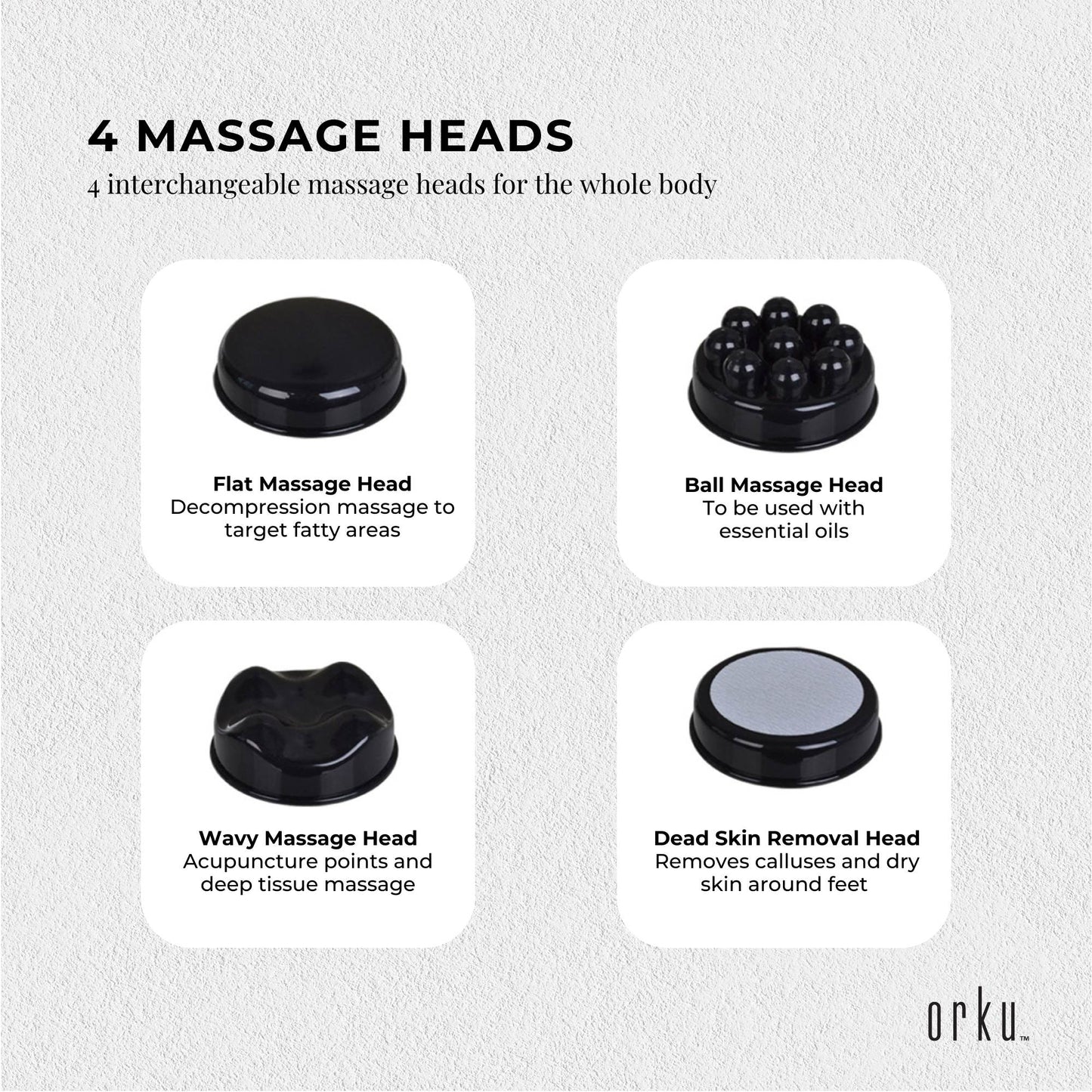Orku Handheld Body Massager 4 Heads - Adjustable Speed for Neck Back Legs