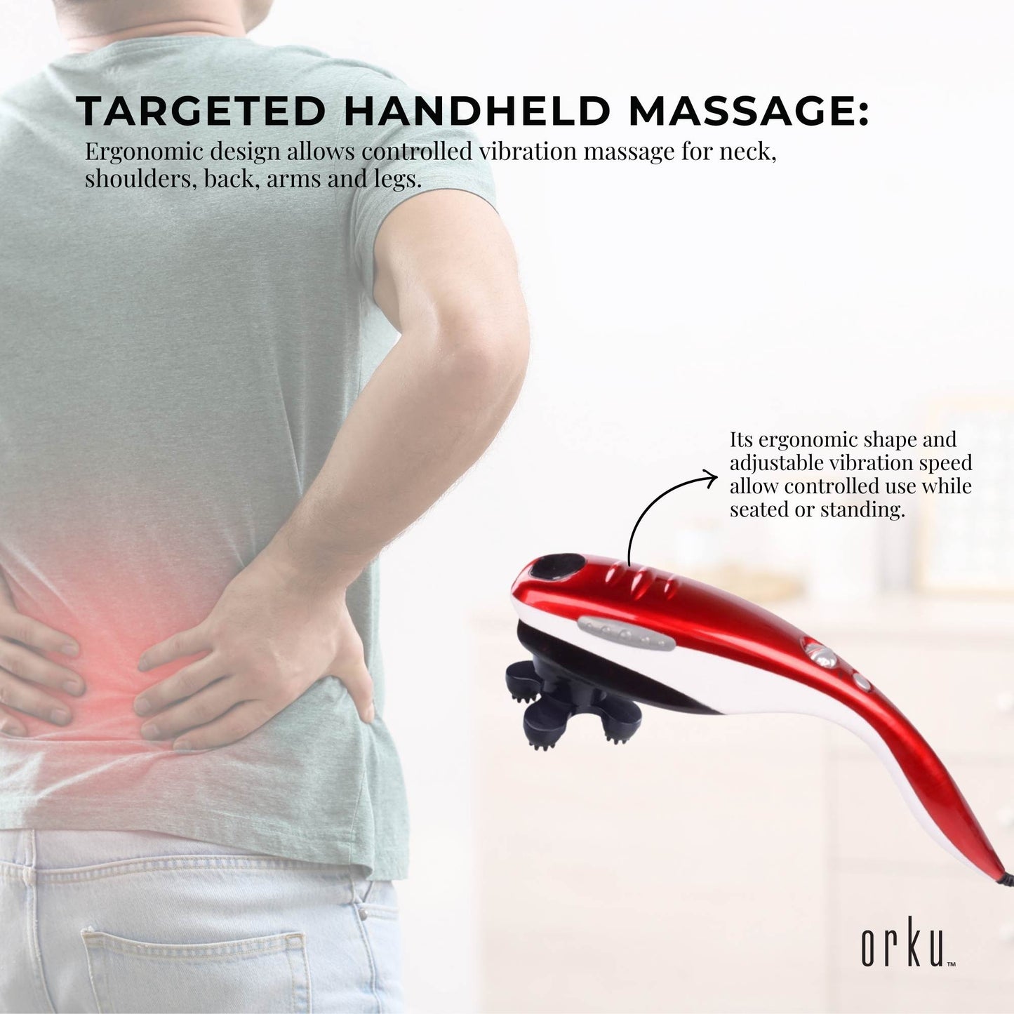Orku Handheld Body Massager 6 Heads Adjustable Speed Neck Back Legs Red
